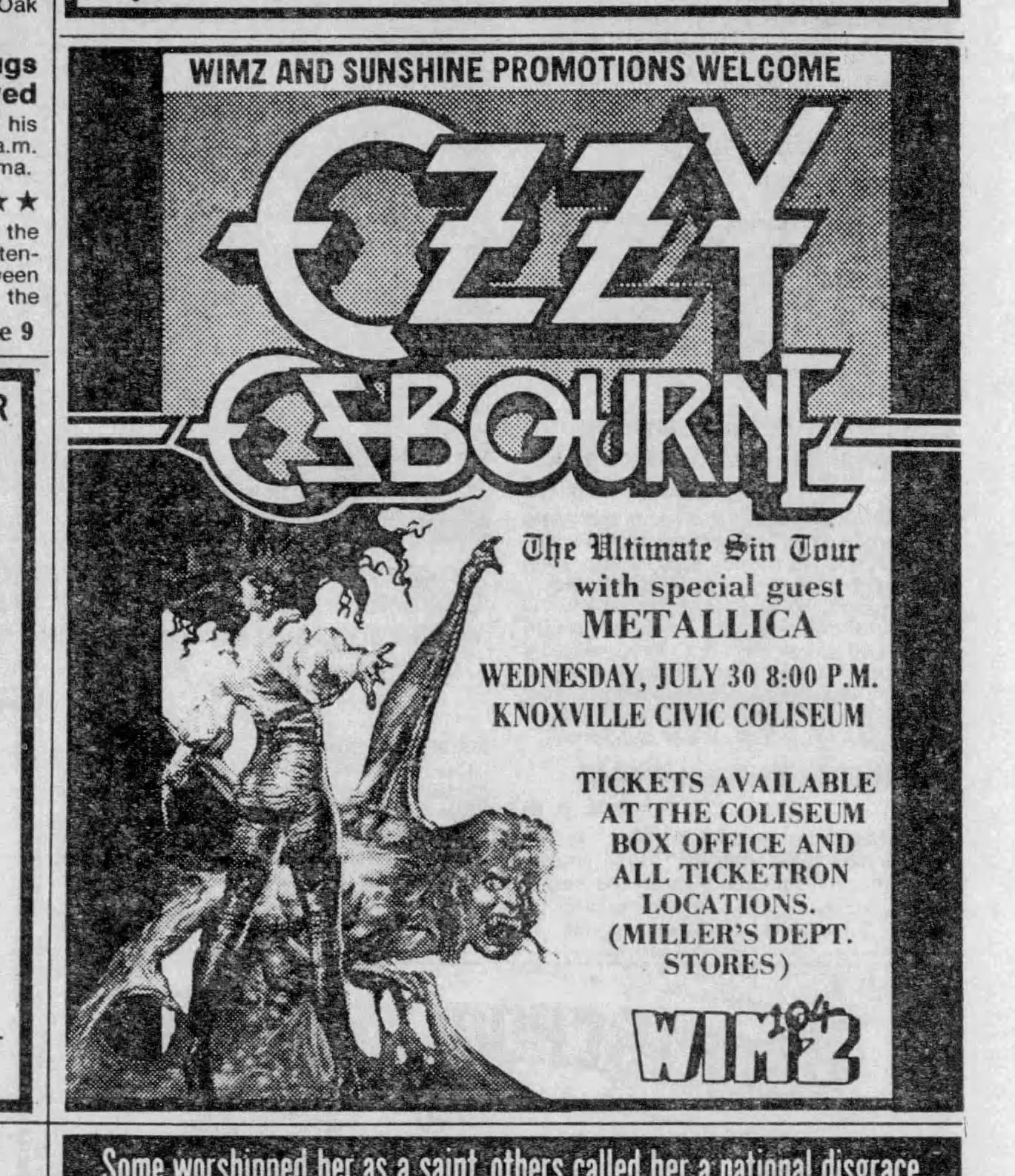 On this date in 1986: Ozzy Osbourne and special guests Metallica