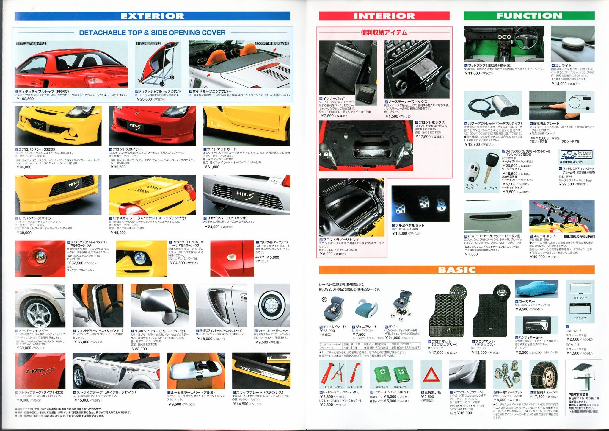 JDM ZZW30 Toyota MR-S Options brochure from October 1999. This is