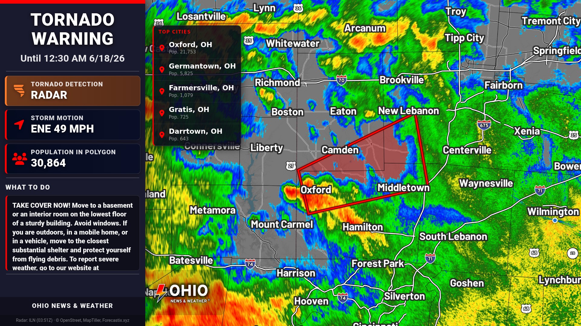 Ohio - Tornado Warning until 12:30 AM EDT for Butler, Montgomery