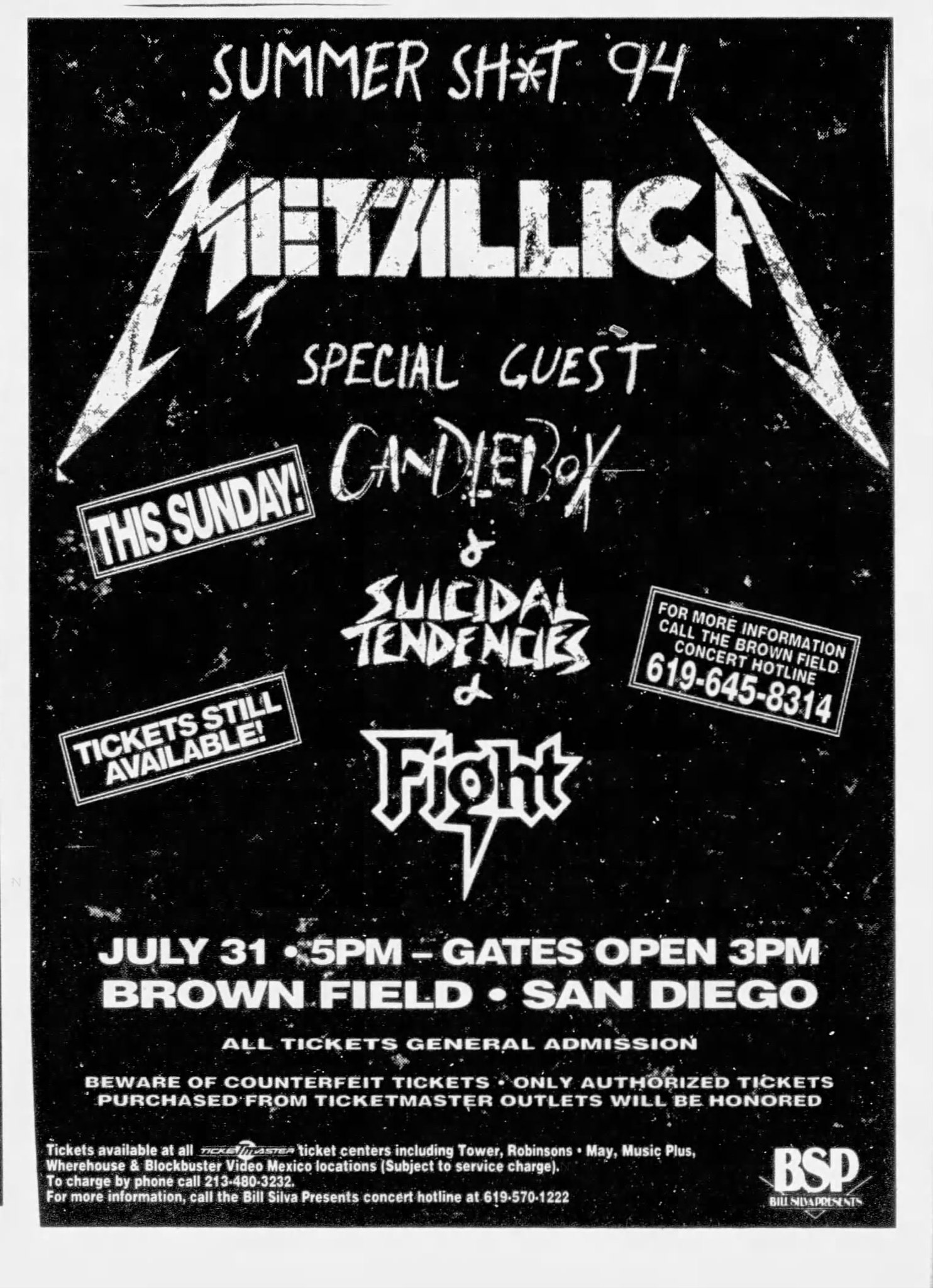 Metallica's 1994 summer tour at Brown Field in San Diego