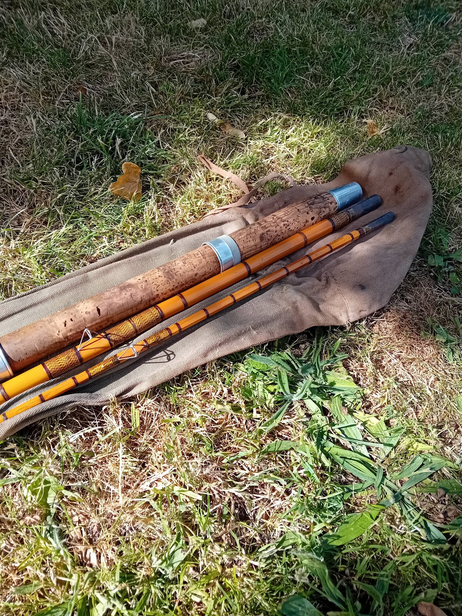 4 pc wooden antique fishing pole 1940's wood rod with Pfluger Sal-Trout Reel  Southern Adirondack ReStore 4 pc antique fishing pole