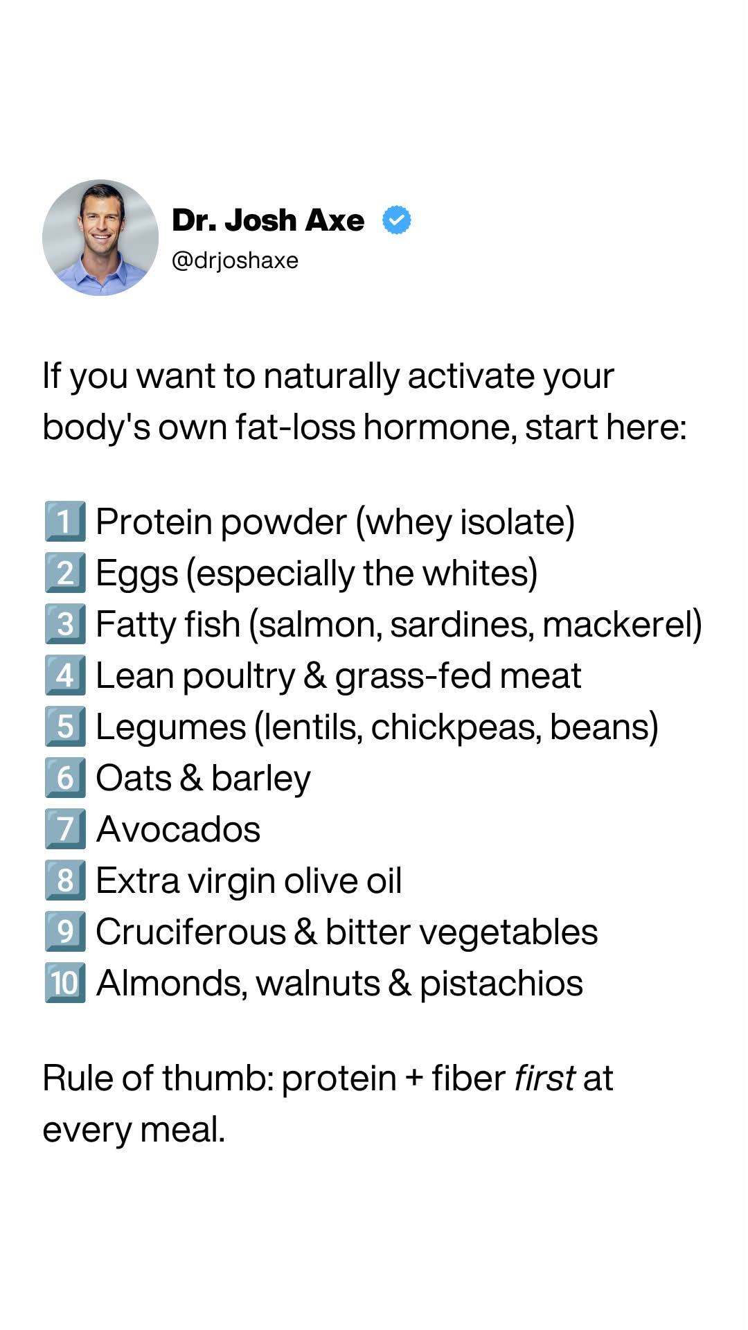 Why does protein and fiber first at every meal actually work? When you eat protein and fiber before carbohydrates, your gut releases GLP-1...the hormone your body was designed to produce naturally to