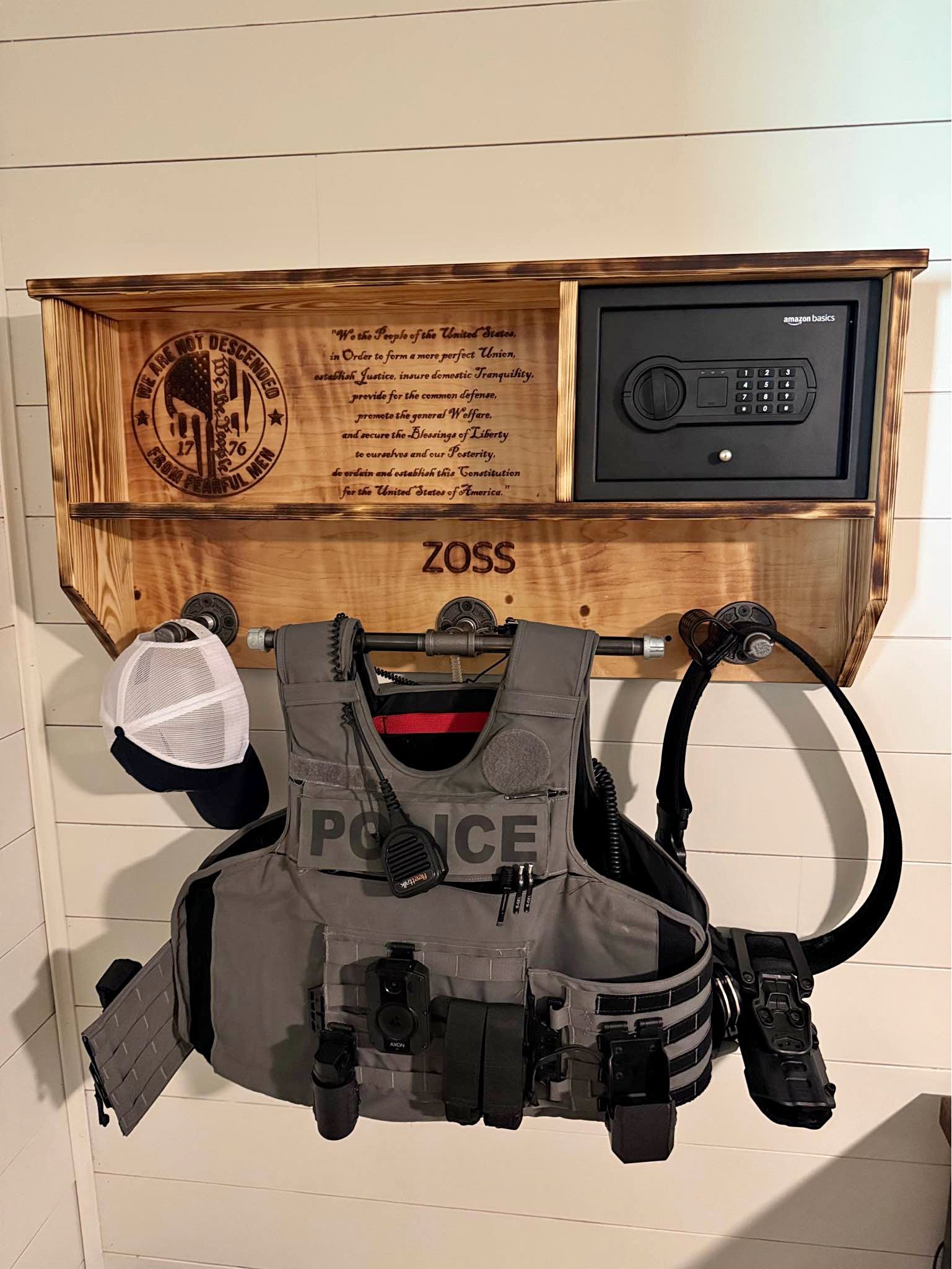 Custom Law Enforcement Gear Rack w/ Safe – Personalized Wooden Wall ...