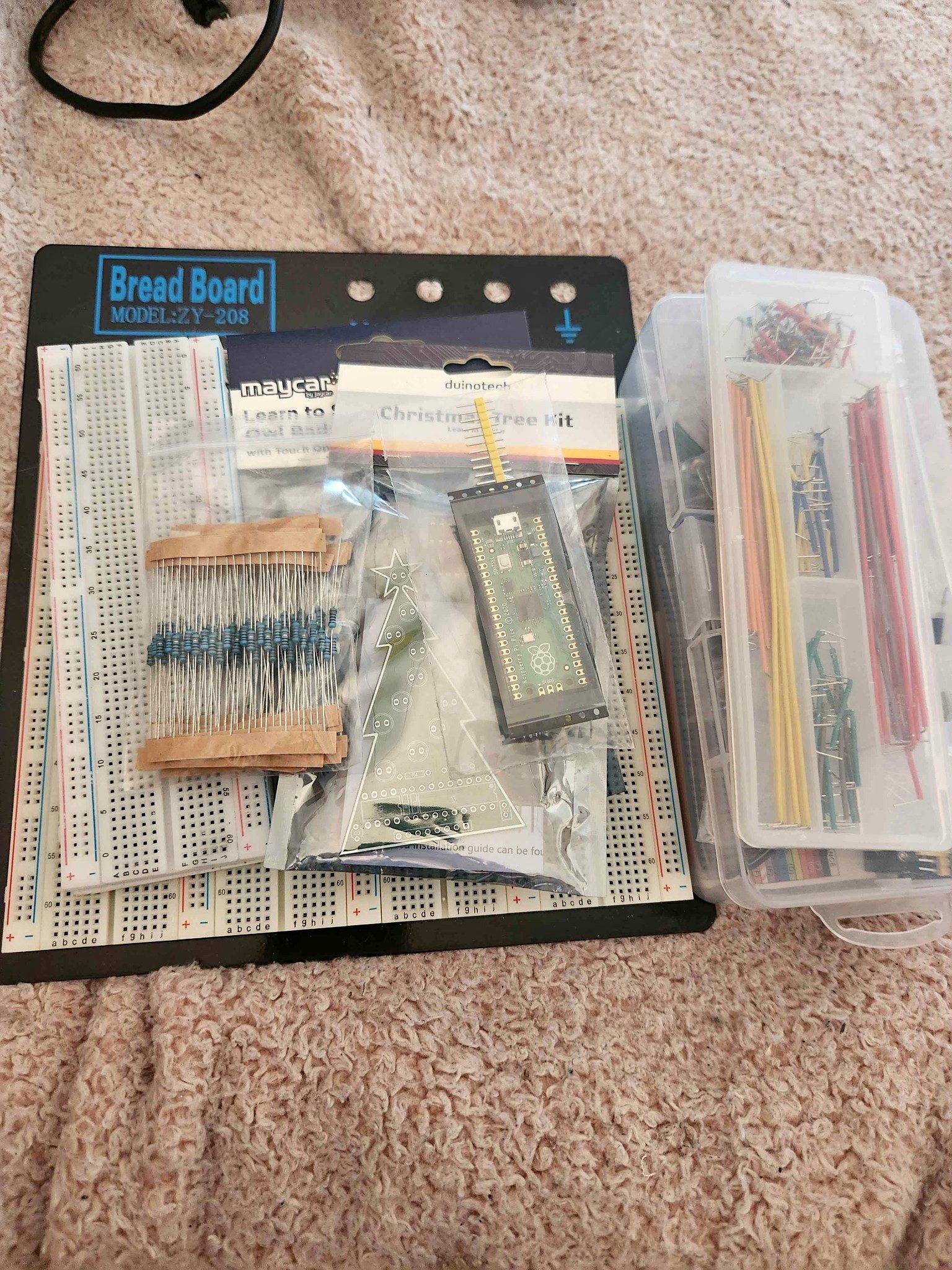 Raspberry pi Bread board and electrical components and 2 soldering ...