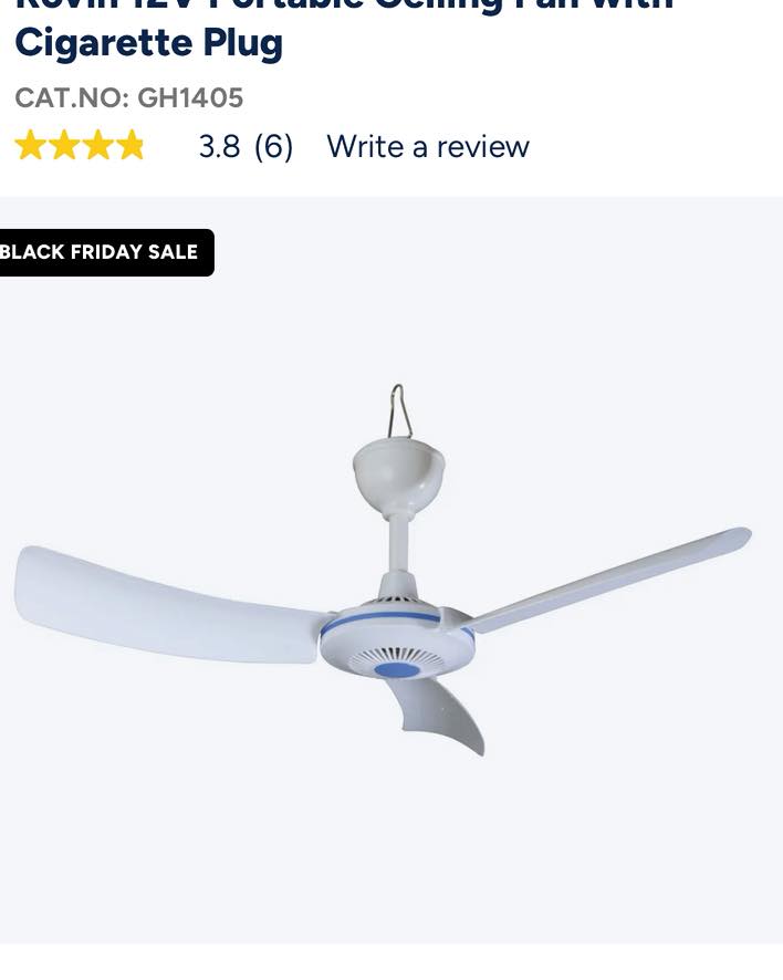 12v portable ceiling fan only $23.90 now until this Sunday. 1 last piece  left