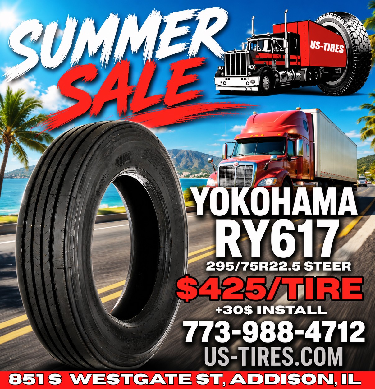 Yokohama Ry617 semi tires for sale