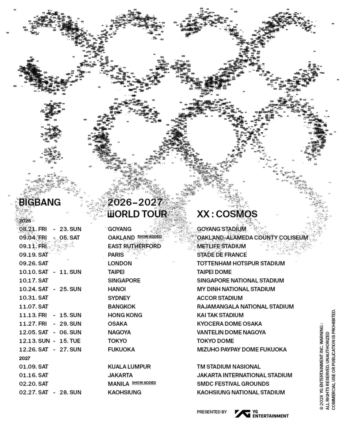 BIGBANG 2026-2027 WORLD TOUR < XX : COSMOS > LIST 👑 📍𝗞𝗨𝗔𝗟𝗔