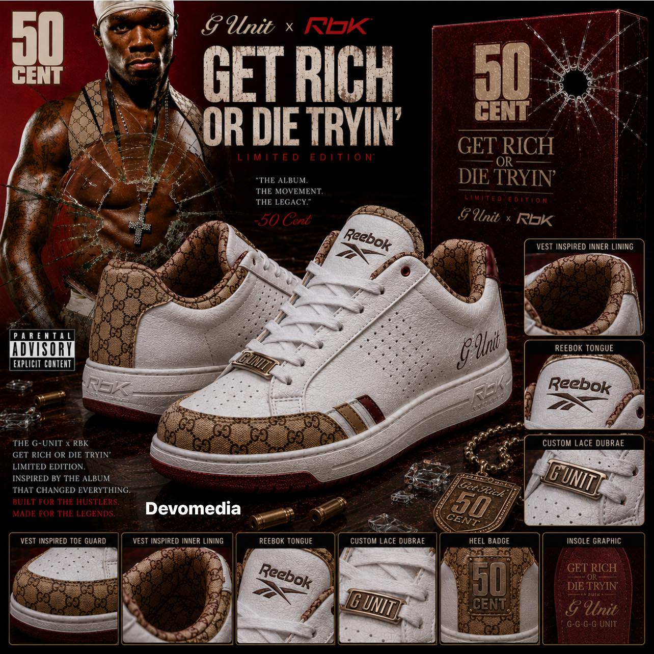 The 50 Cent “get rich or die tryin” G Unit x RBK concept