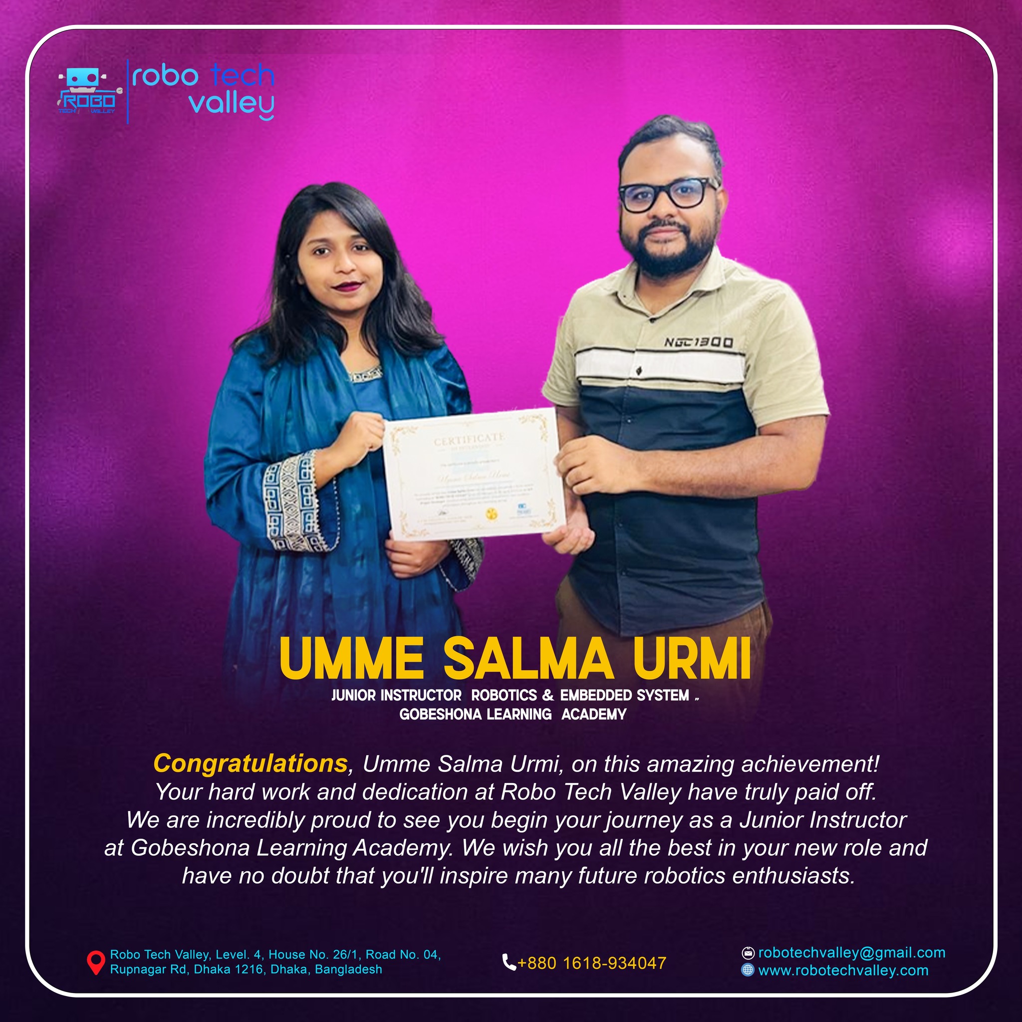 Robo - Congratulations to our student Umme Salma Urmi, who was in Batch ...