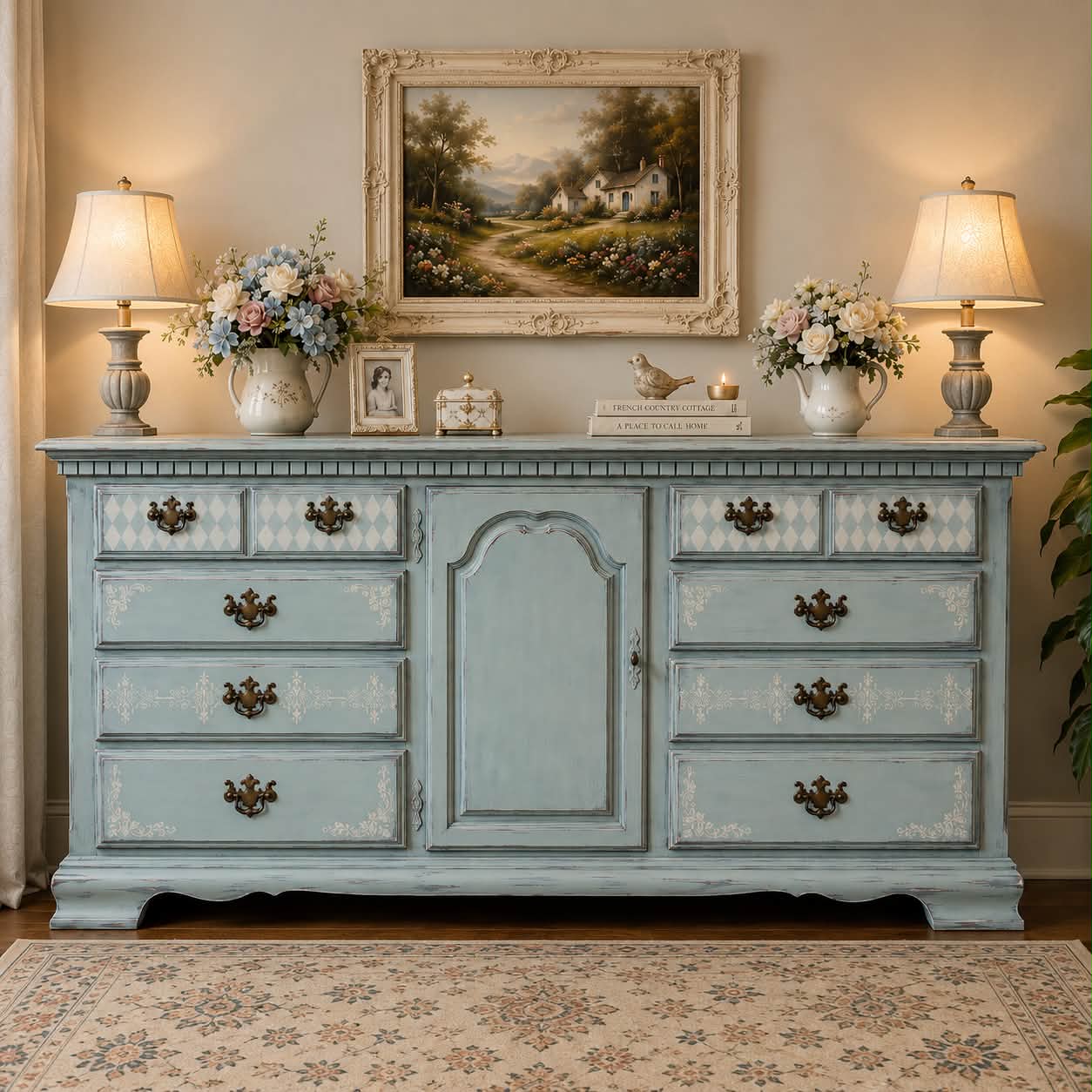 duck egg blue dresser Hand-painted Annie Sloan and nightstands with Cottage Grey stenciling BONED Black Mini Dress Color:Greenery