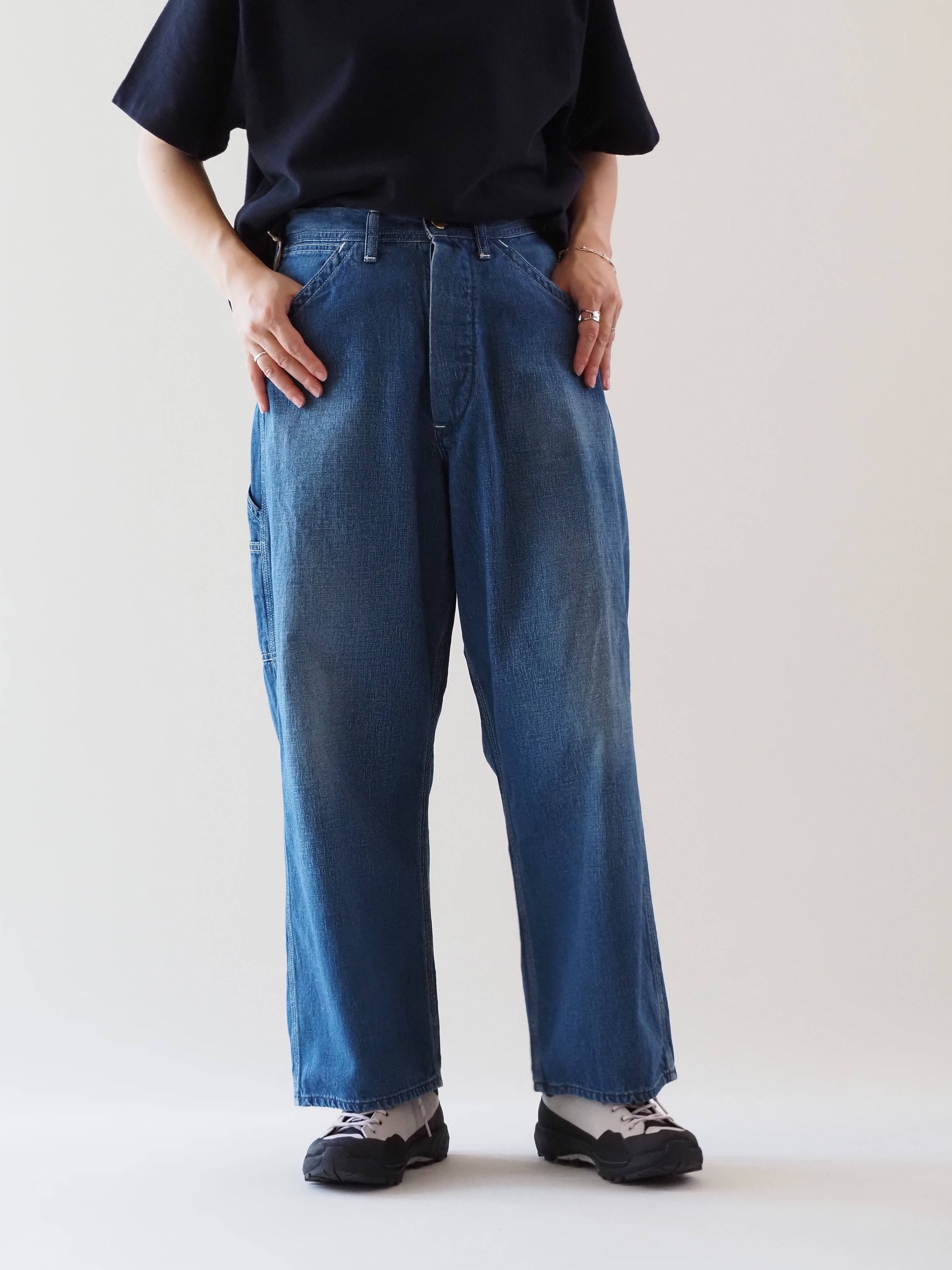 COMOLI B01-03015 KHADIコットン ドローストリングパンツ color:BLACK