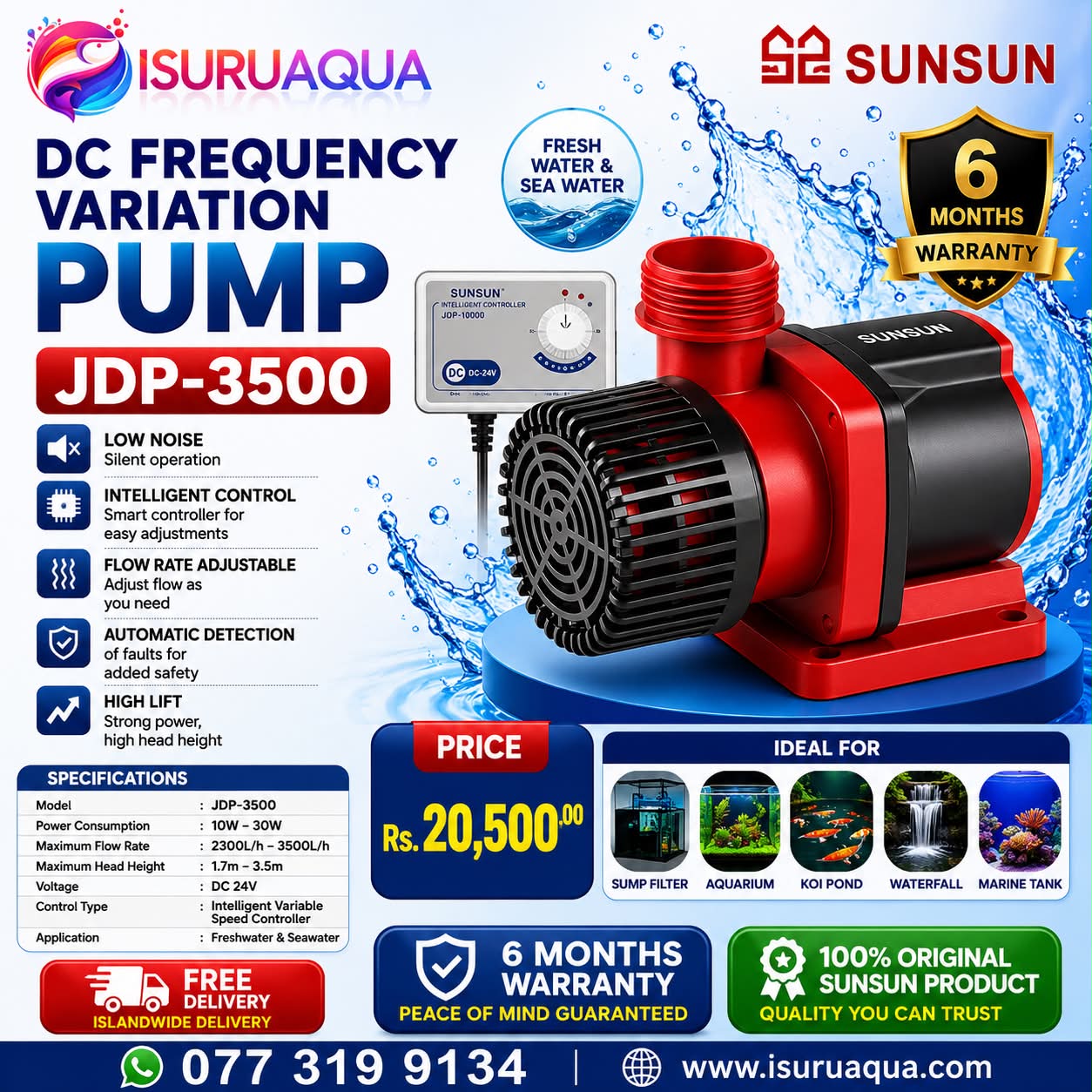 🔥 SUNSUN JDP-3500 DC Frequency Variation Pump 🔥 💧 Silent