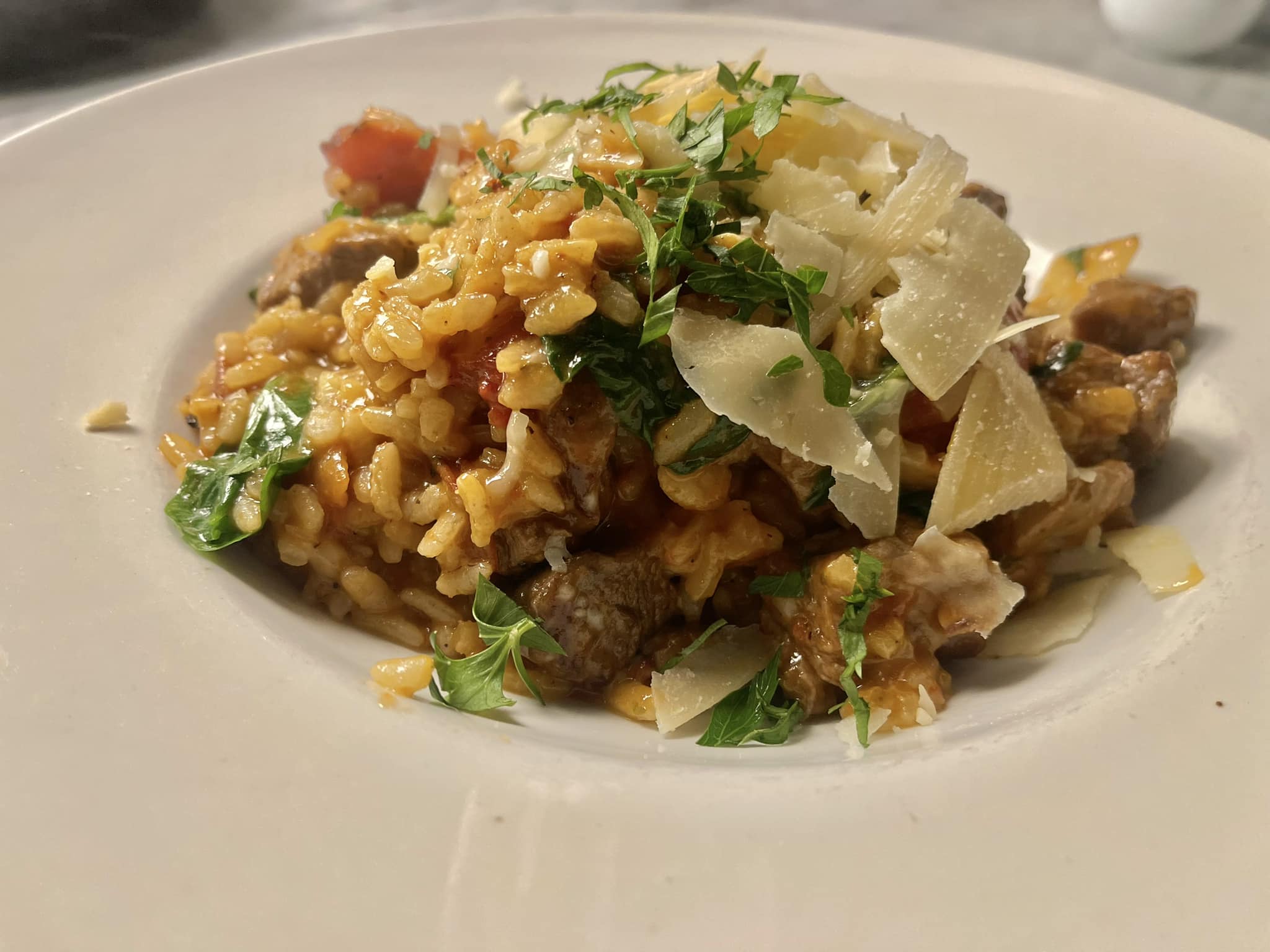Pizzeria - RISOTTO CON FILETTO Tender filet mignon tips, spinach, and ...