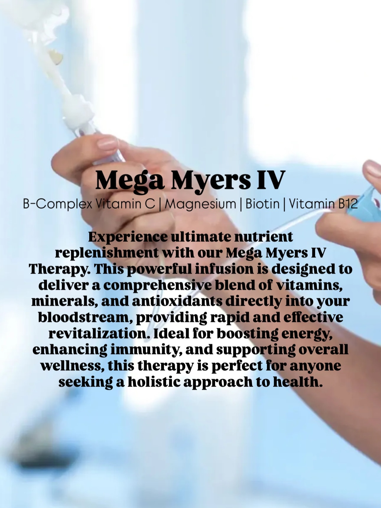 Nutritional IV Therapy is a rejuvenating treatment that delivers essential vitamins, minerals, amino acids, and other nutrients directly into your bloodstream through an intravenous drip. By bypassing the digestive system, this method