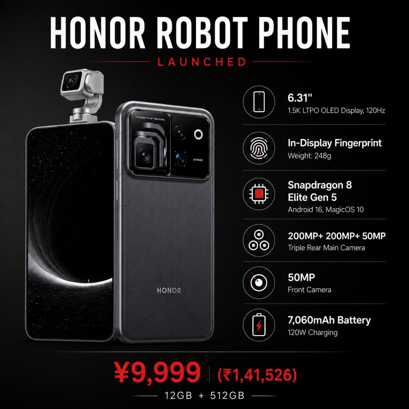 HONOR Robot Phone priced at 7999 yuan, launches August 17 in China