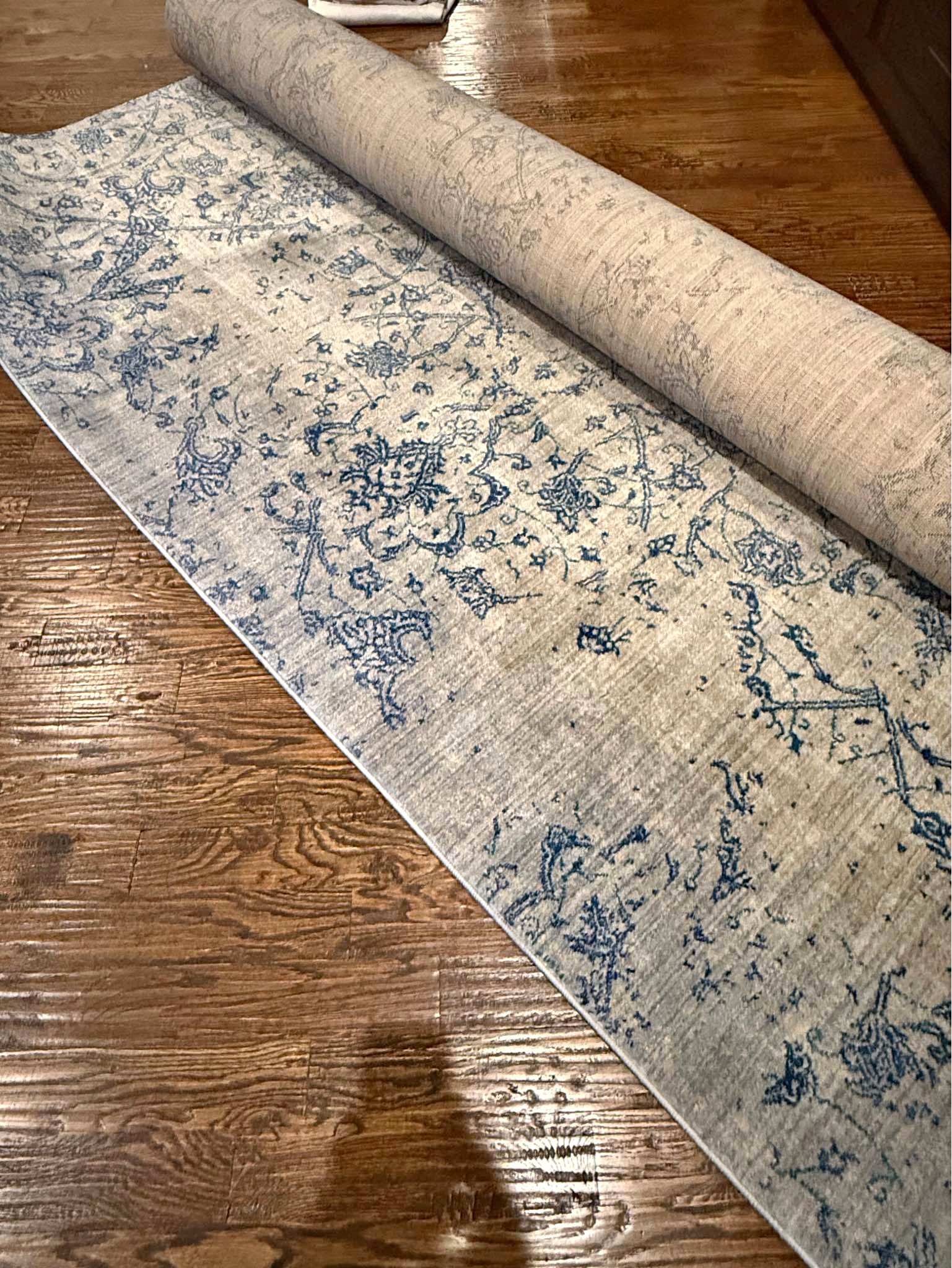 Modern greige area rug with blue accents. - Area Rugs - Grapevine ...