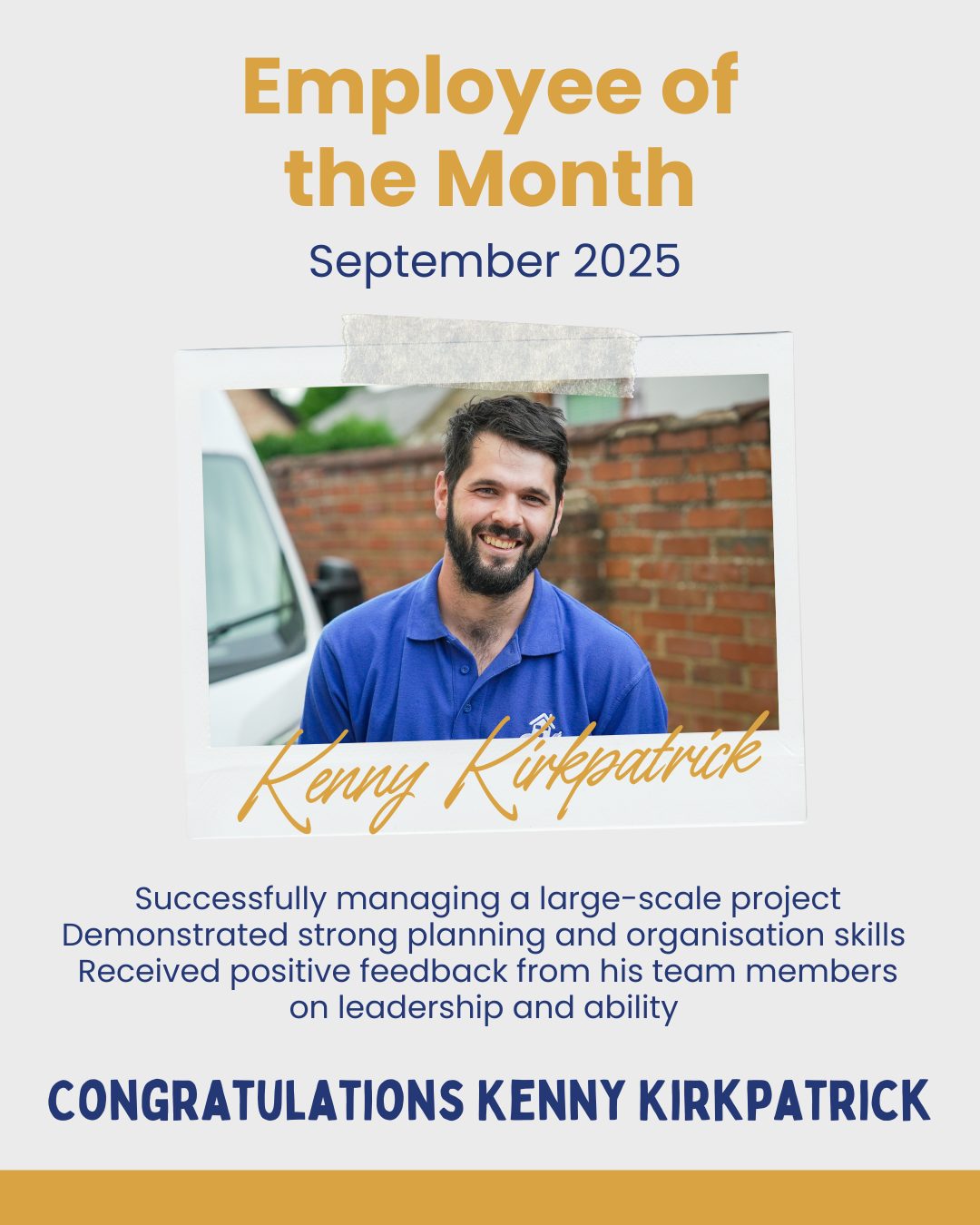 🌟 Employee of the Month – September 🌟 A huge congratulations to Kenny ...