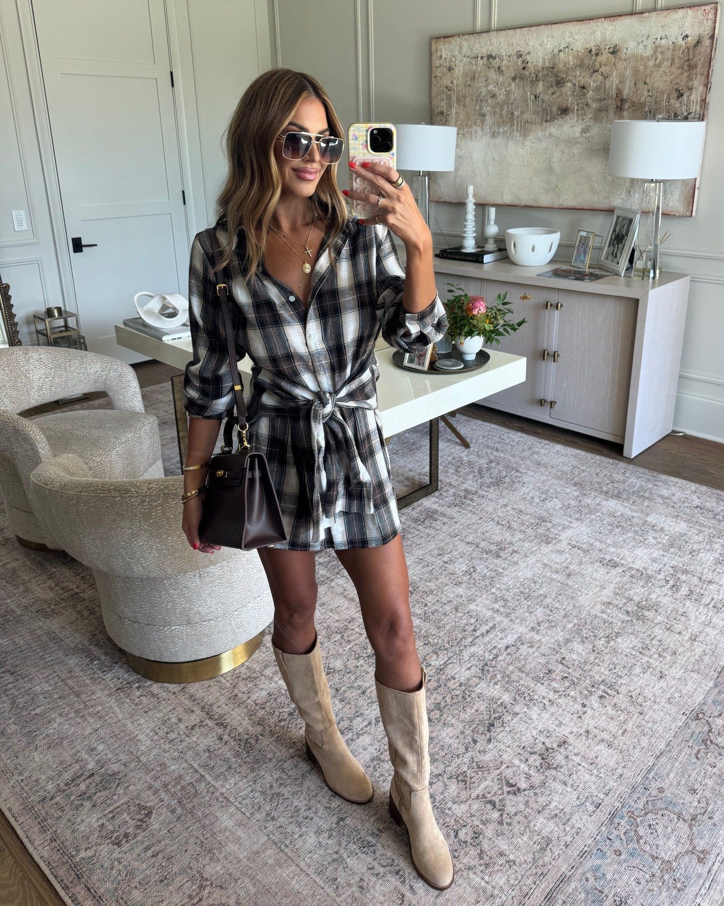 kimchi blue tessa tiered sweater tank mini dress Your favorites wearing some of our favorites 🤎✨ https://vici-dolls.visitlink.me/SeRtes Featured: Ashroot Plaid Wrap Tie Shirt Maple Butter Faux Leather Knee High Riding Boot Berlin Ombre Oversized Aviator Sunglasses Ellie Floral Bodysuit Maternity Size:S AMIYA Lace Up Back drop 1