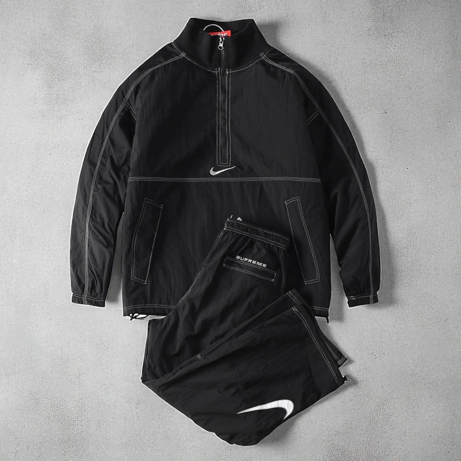 Nike x Supreme Ripstop Black Half-Zip Jacket Track Pants 🦨