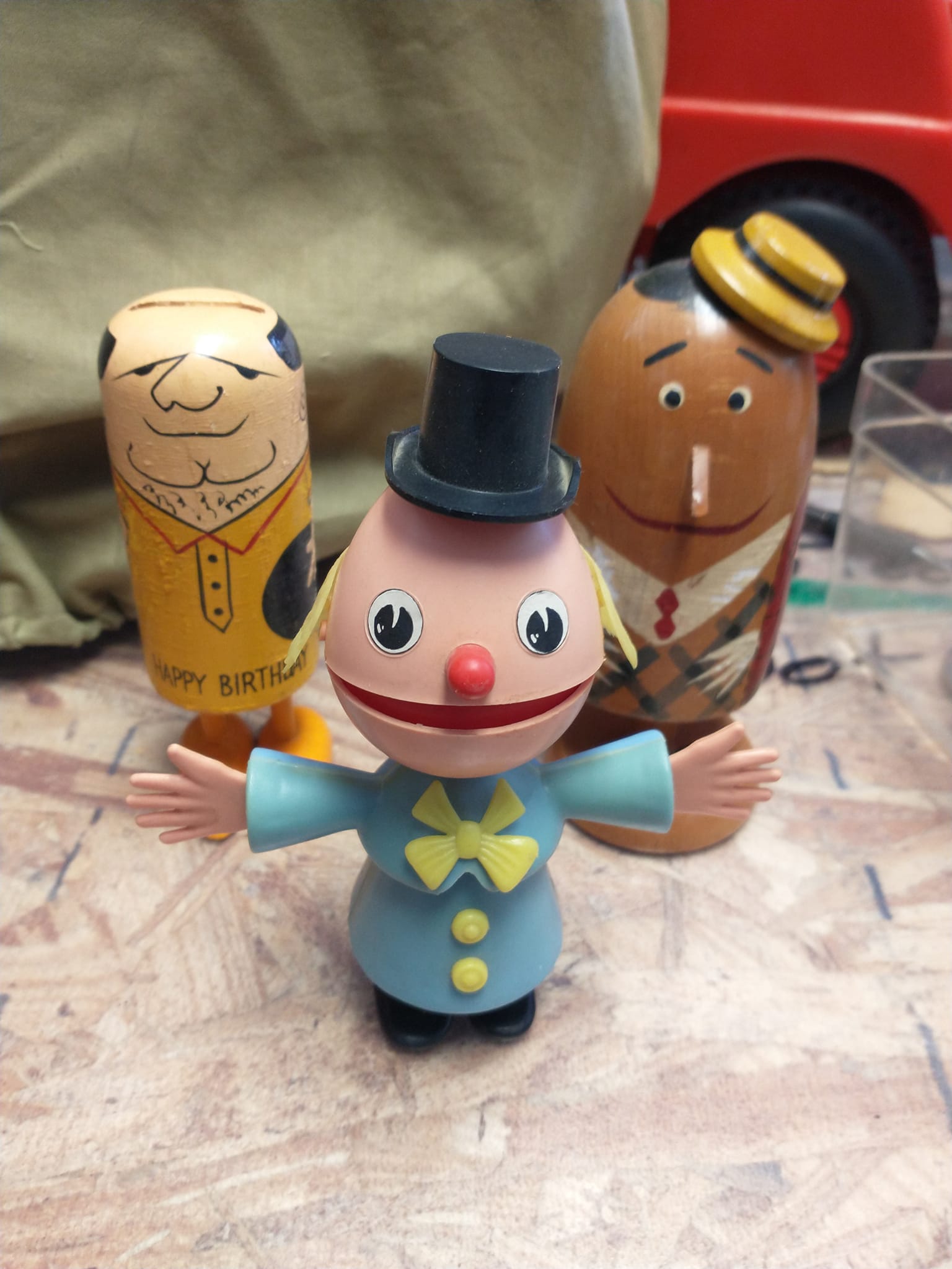 Vintage toy characters with unique features found in secondhand 