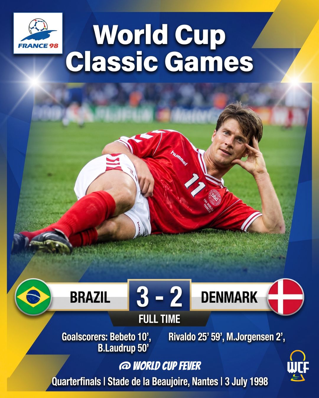 Brazil vs Denmark, World Cup France98 Quarter Finals: what a match