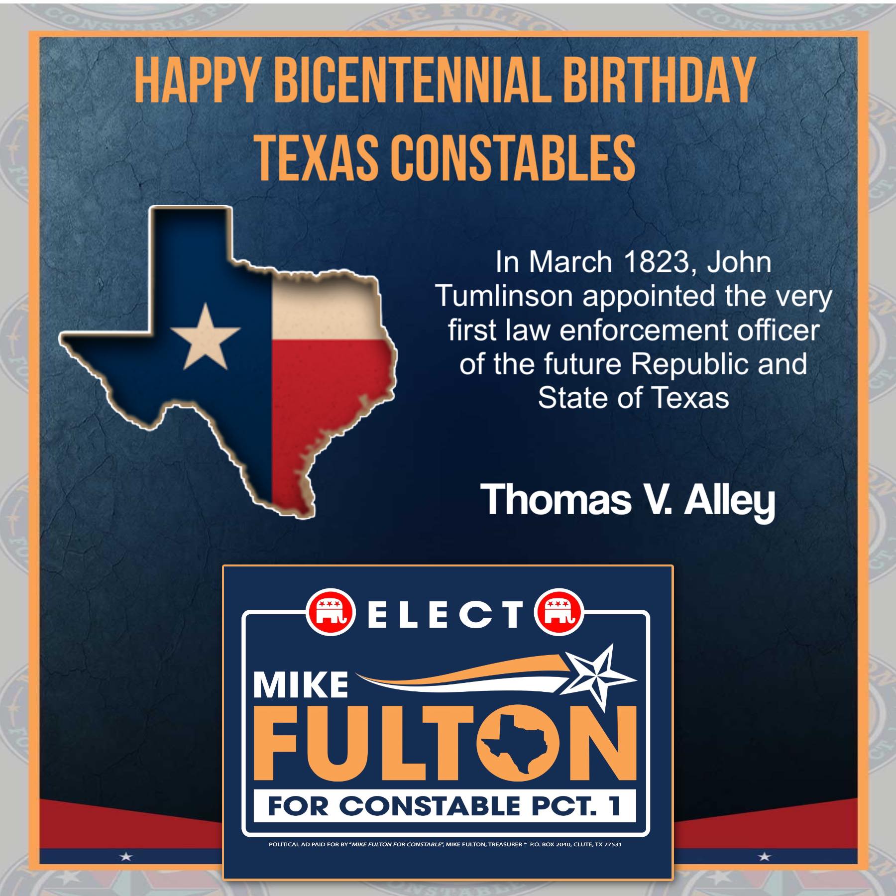 Mike - HAPPY BIRTHDAY MONTH to the Texas Constables - it’s our ...