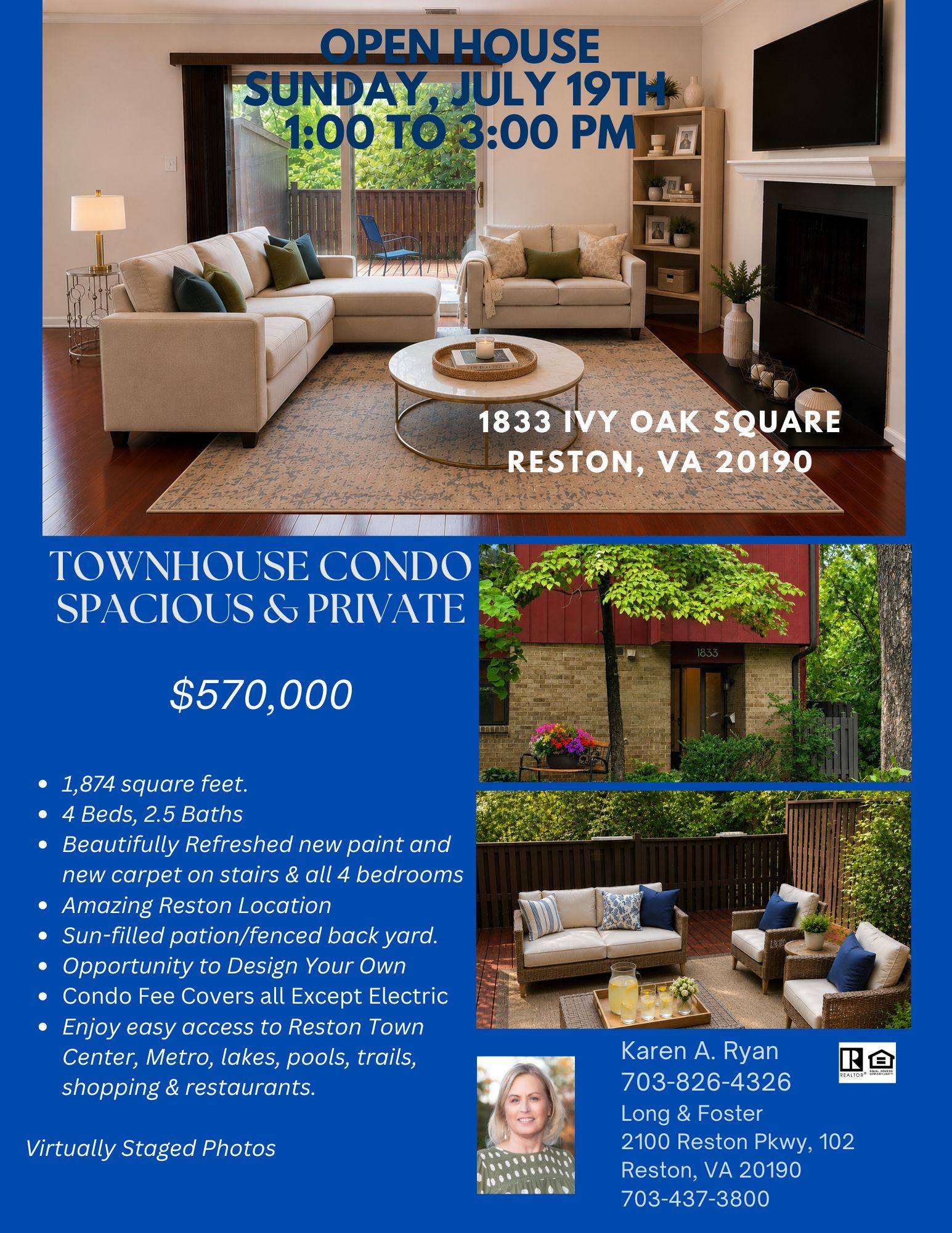 Open House TODAY, SUNDAY, 1 to 3 - 1833 Ivy Oak Square, Reston, VA