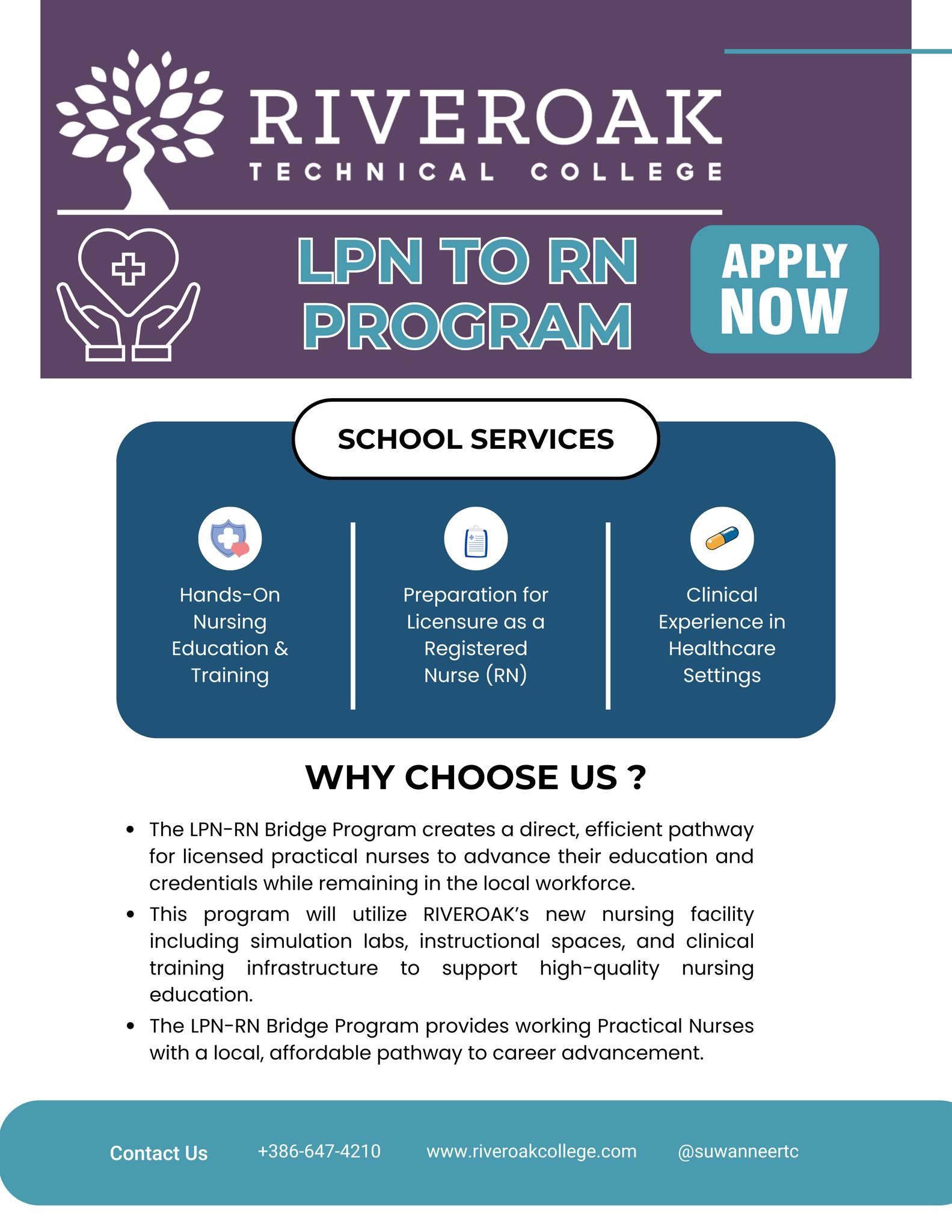 RIVEROAK is proud to offer our very first Professional Nursing (LPN - 