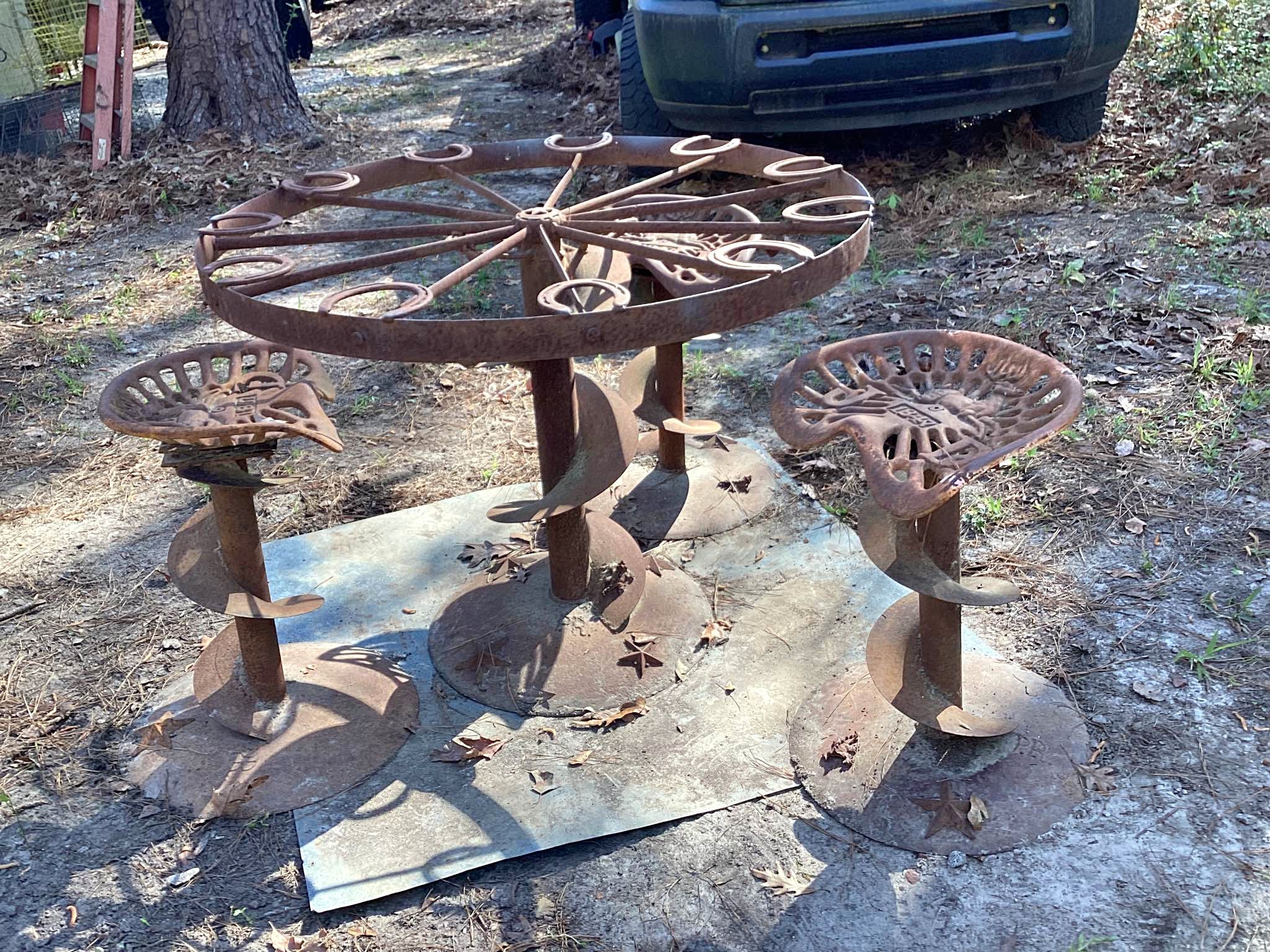 Custom built wagon wheel and auger table with 3 John deer custom made ...