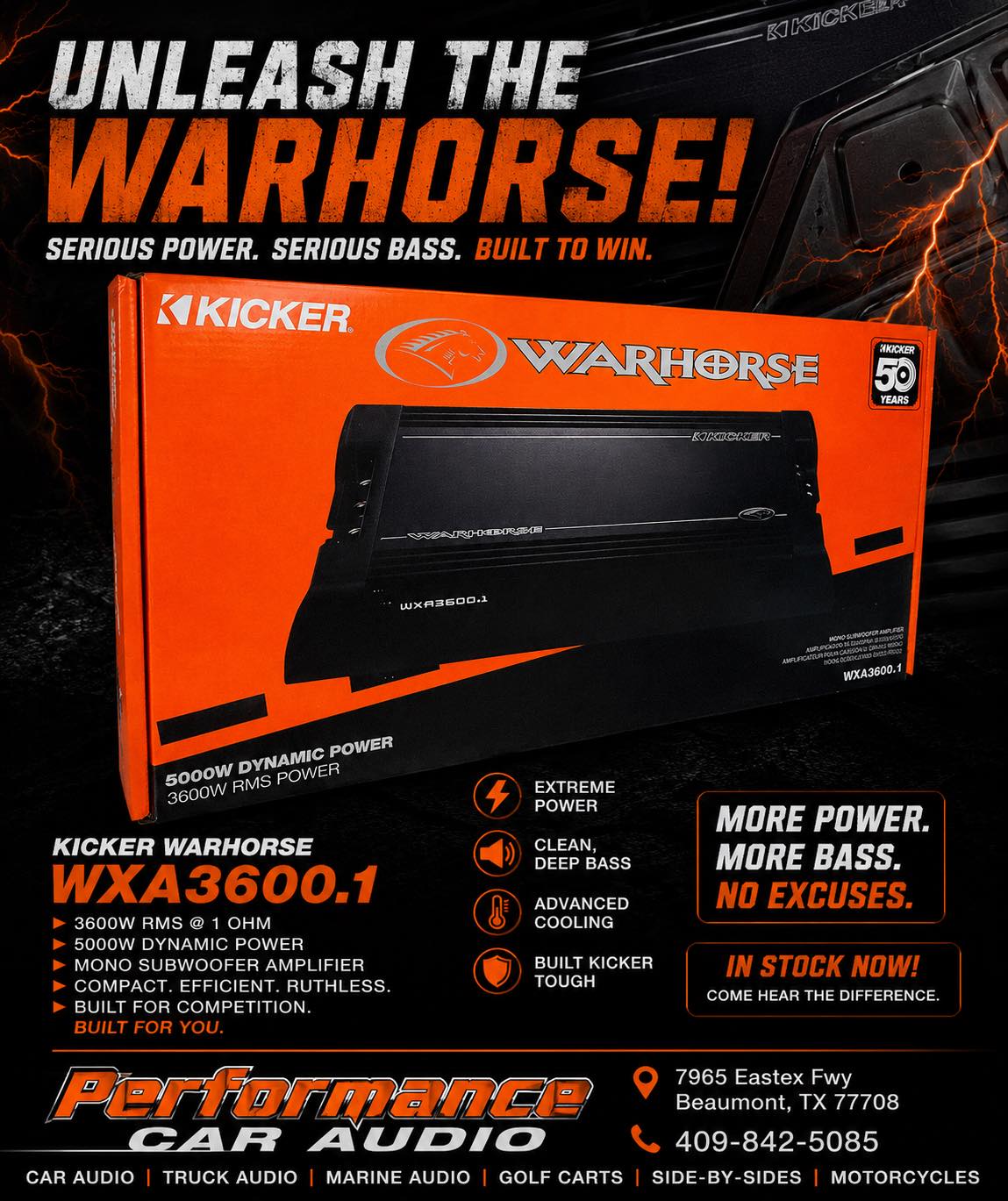 Twitter Kicker Warhorse WXA3600.1 amplifier for car audio systems in