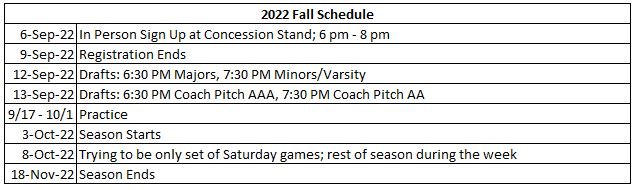 Our fall baseball registration... - Lamar Little League
