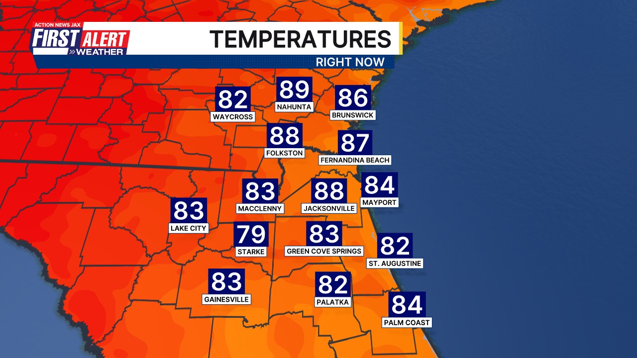 Current temperatures in Jax/NE FL/SE GA
