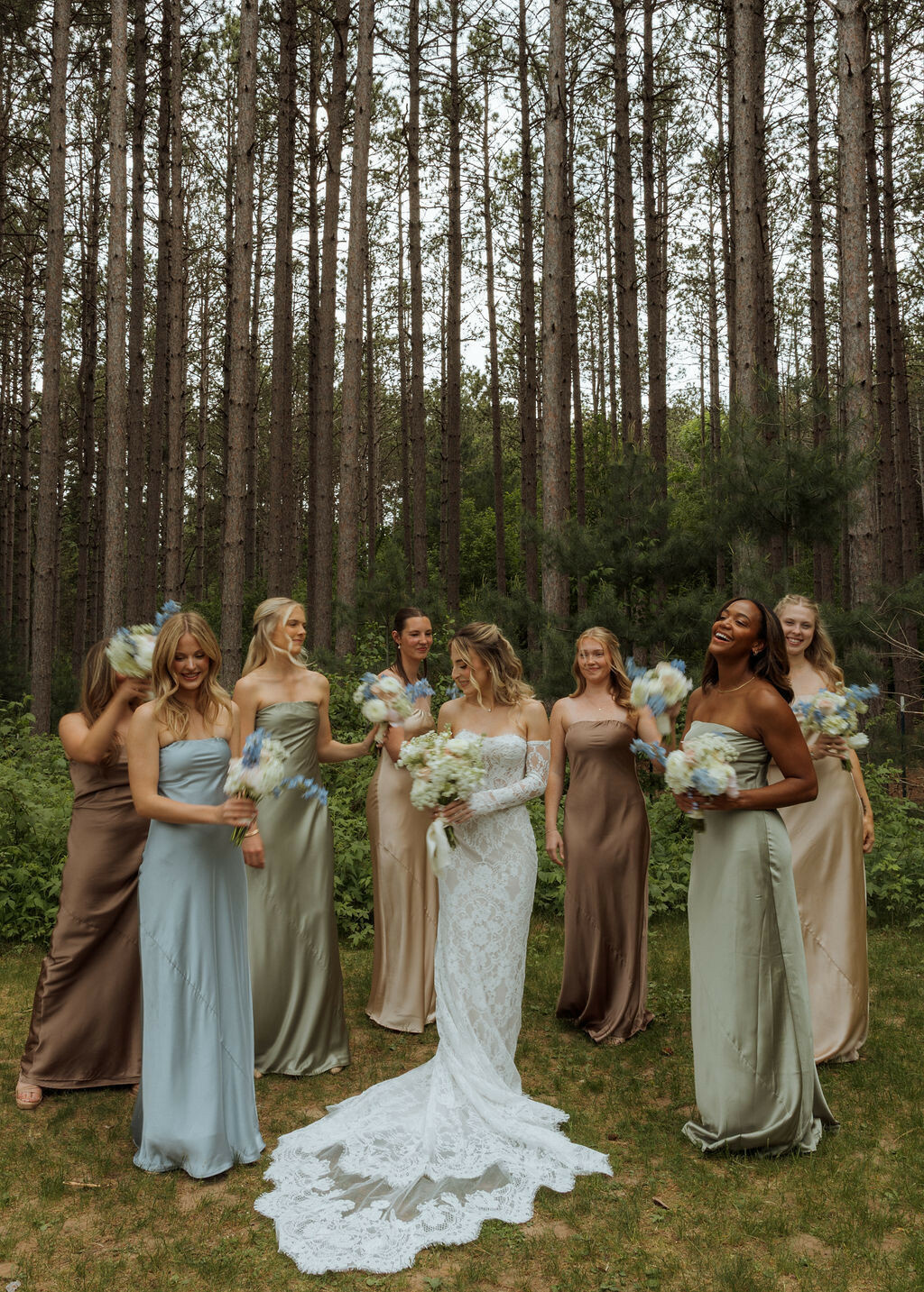 sage green mismatched bridesmaid dresses There's something about against a backdrop of towering pines. Soft greens, warm neutrals, dusty blues, rich florals—when each bridesmaid brings her own style to a cohesive color palette, the 20 days from June lace Embellished Deep Plunge Mini Color:TERRA