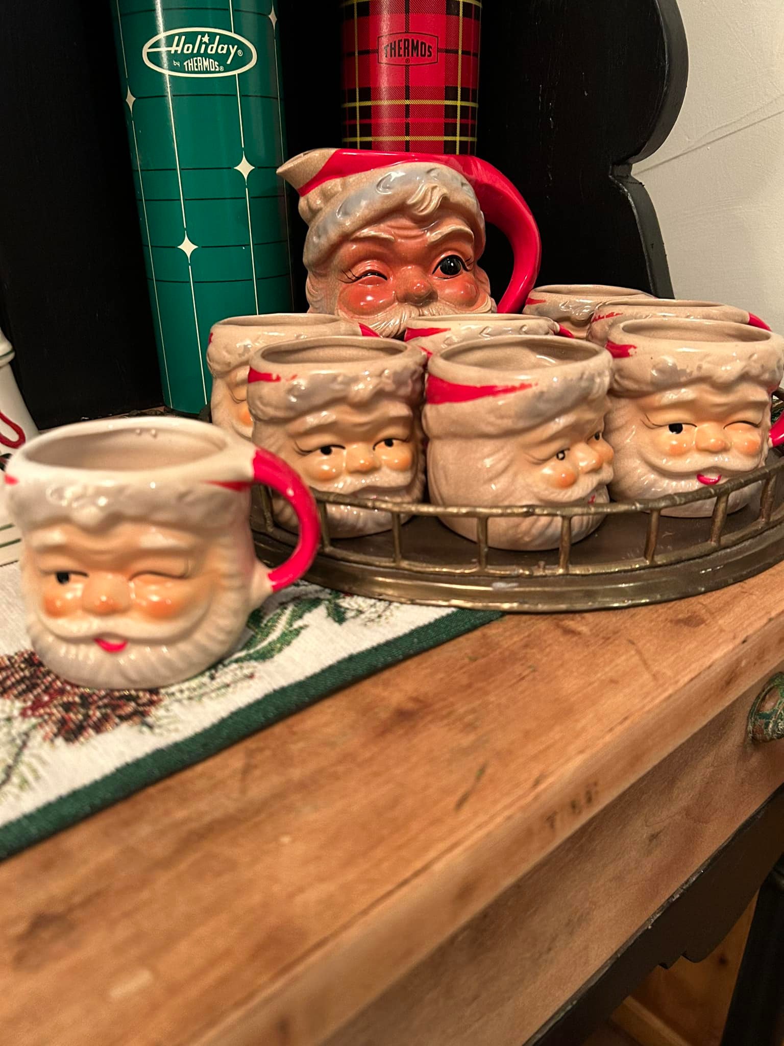 Brinn's Japan winking Santa pitcher and mugs