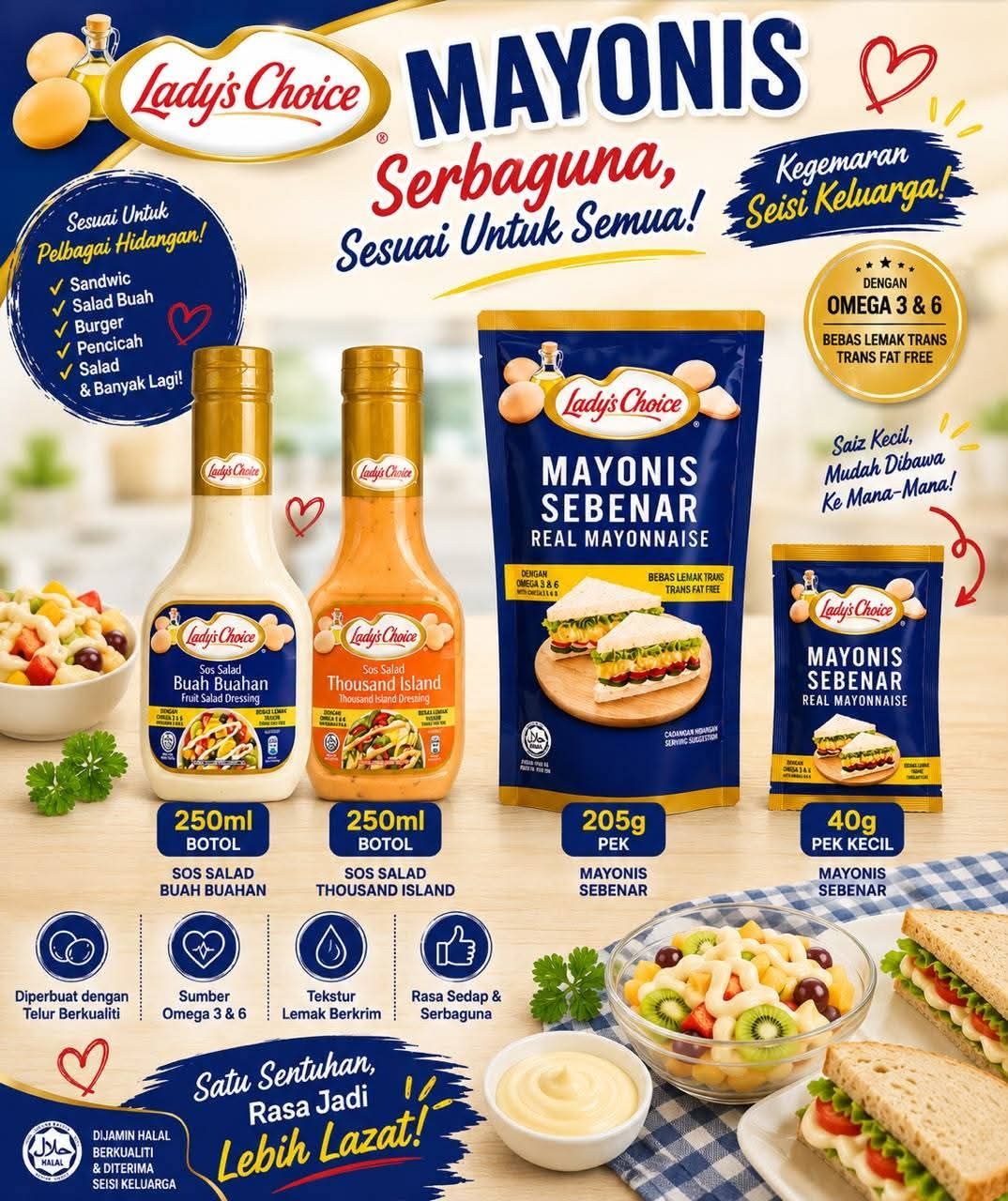 LADY CHOICE MAYONAISE 📌fruit salad dressing 📌thousand island dressing 📌Mayonis 205g & 40g Click link di bawah untuk maps ⬇️⬇️⬇️⬇️ https://maps.google.com/?q=4.578419,103.315758 📱Call/ www.wasap.my