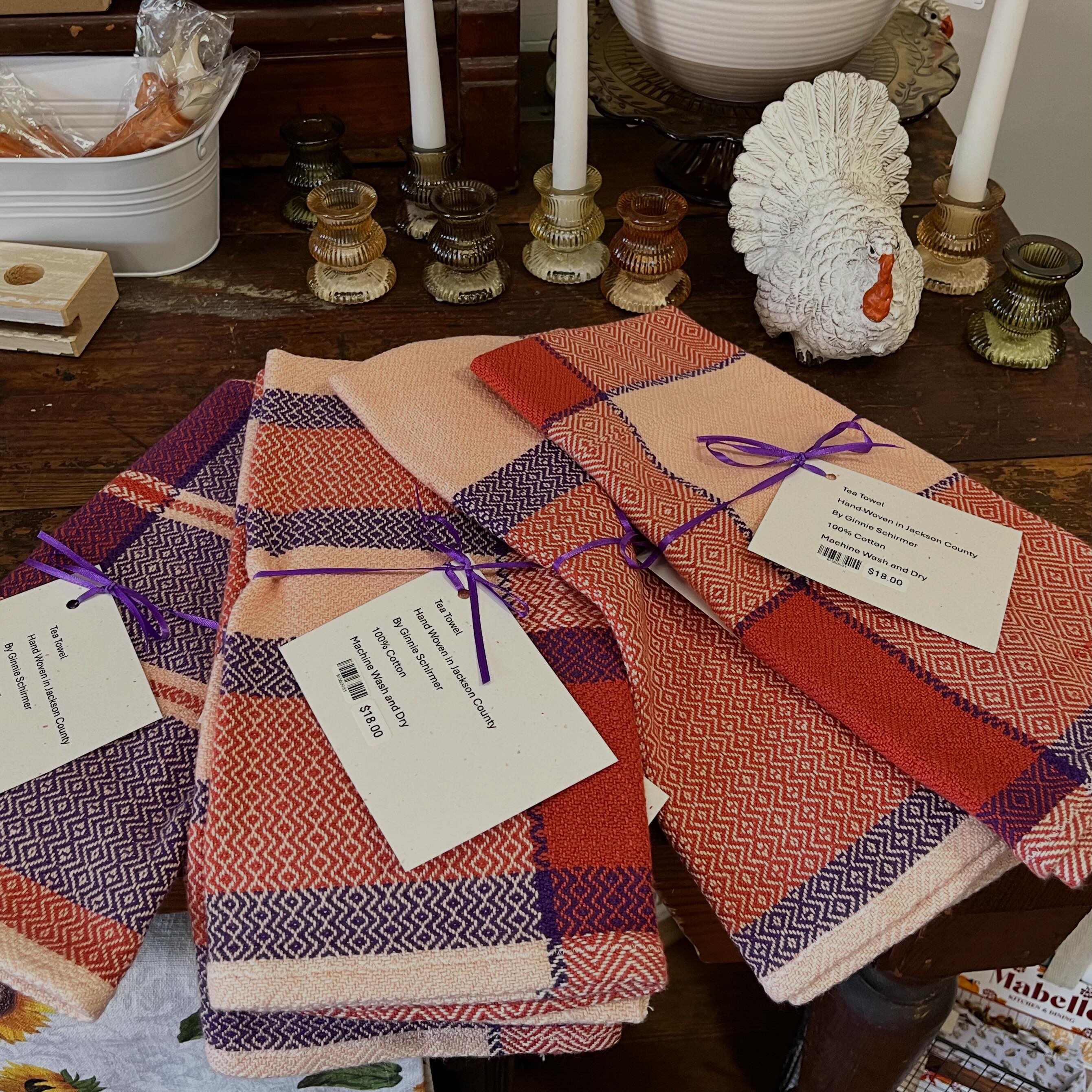 New at the Mercantile, tea towels-handwoven in Jackson County. 100