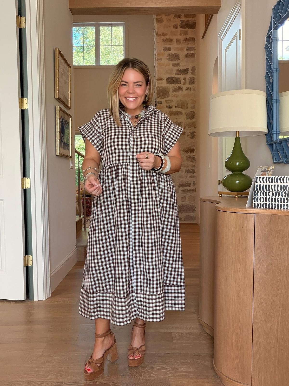 brown gingham dress maxi This is SO cute! 🤎 The perfect addition to your fall closet! 🍂 Comment FALL to shop! Famous Impression Black Lace Small Batch Option:Yes Headband The classic gingham pattern