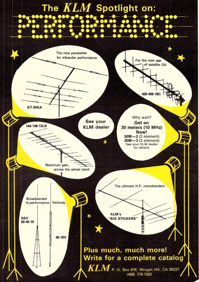 KLM様　専門ページ Advertising for KLM Antennas in a 1983 magazine.