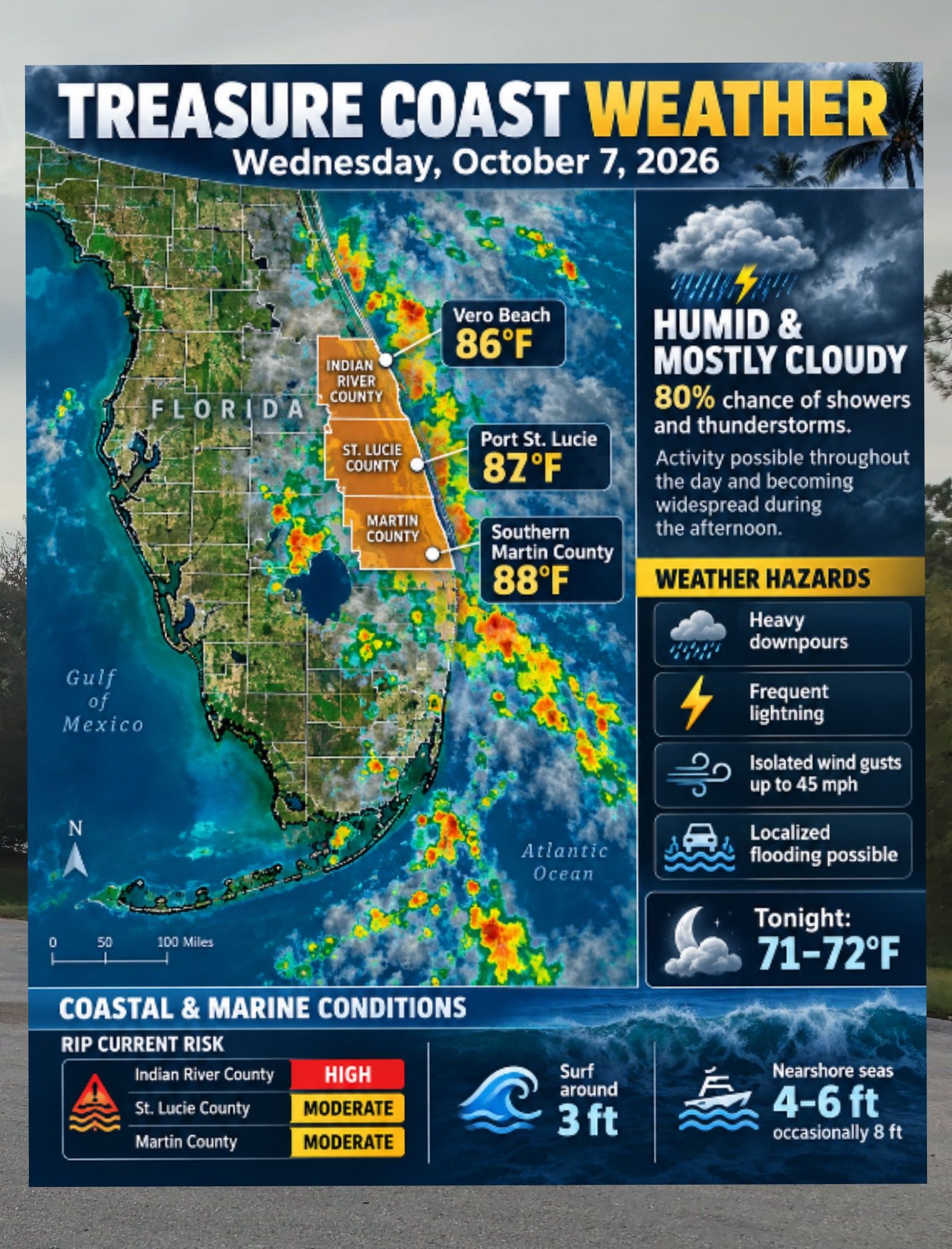 Treasure Coast weather forecast October 7 2026