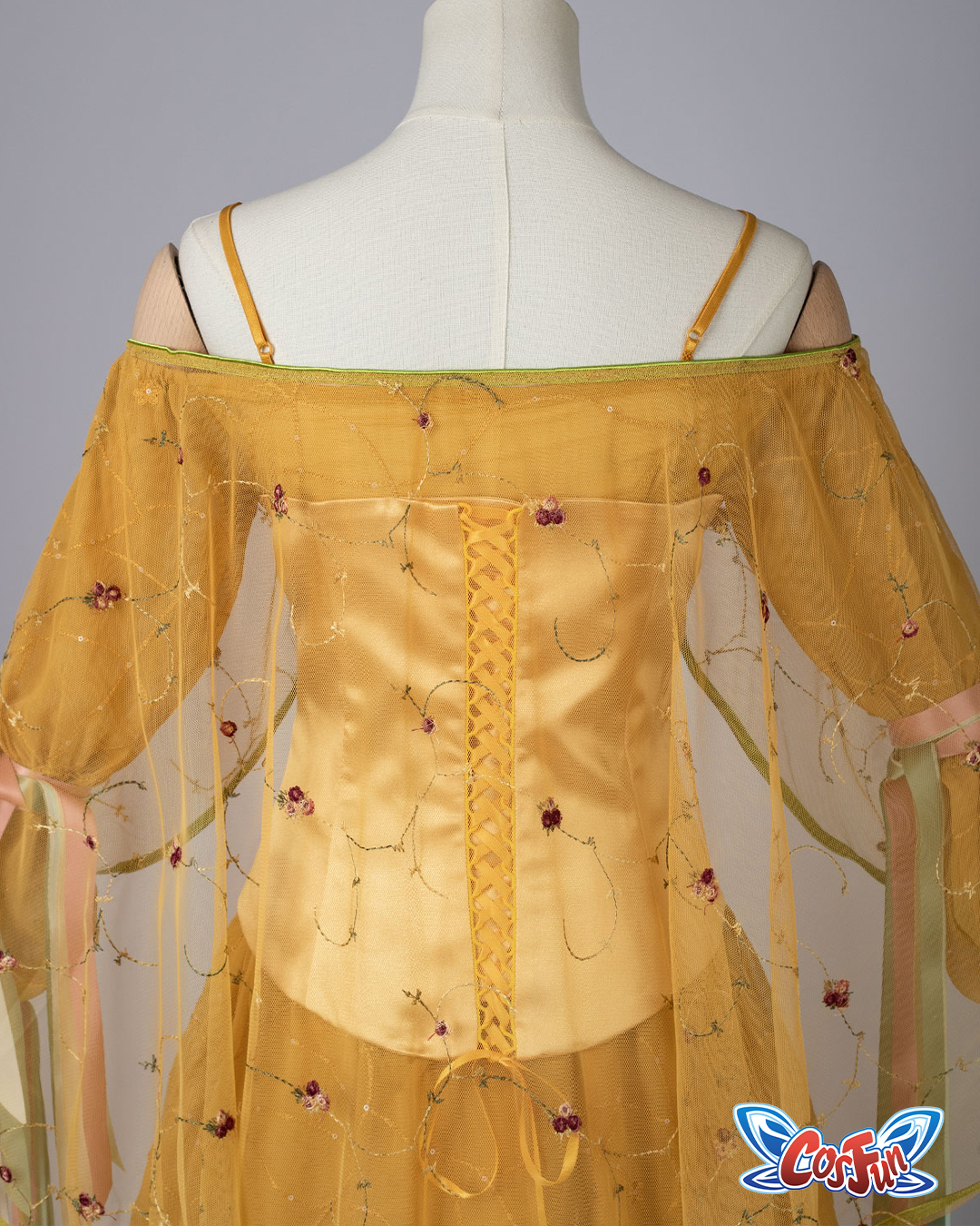 💛 Our Padmé Amidala yellow dress just got an upgrade! We've replaced the zipper with a lace-up back for a better adjustable fit. Featuring beautiful embroidered print details inspired by Padmé's iconic