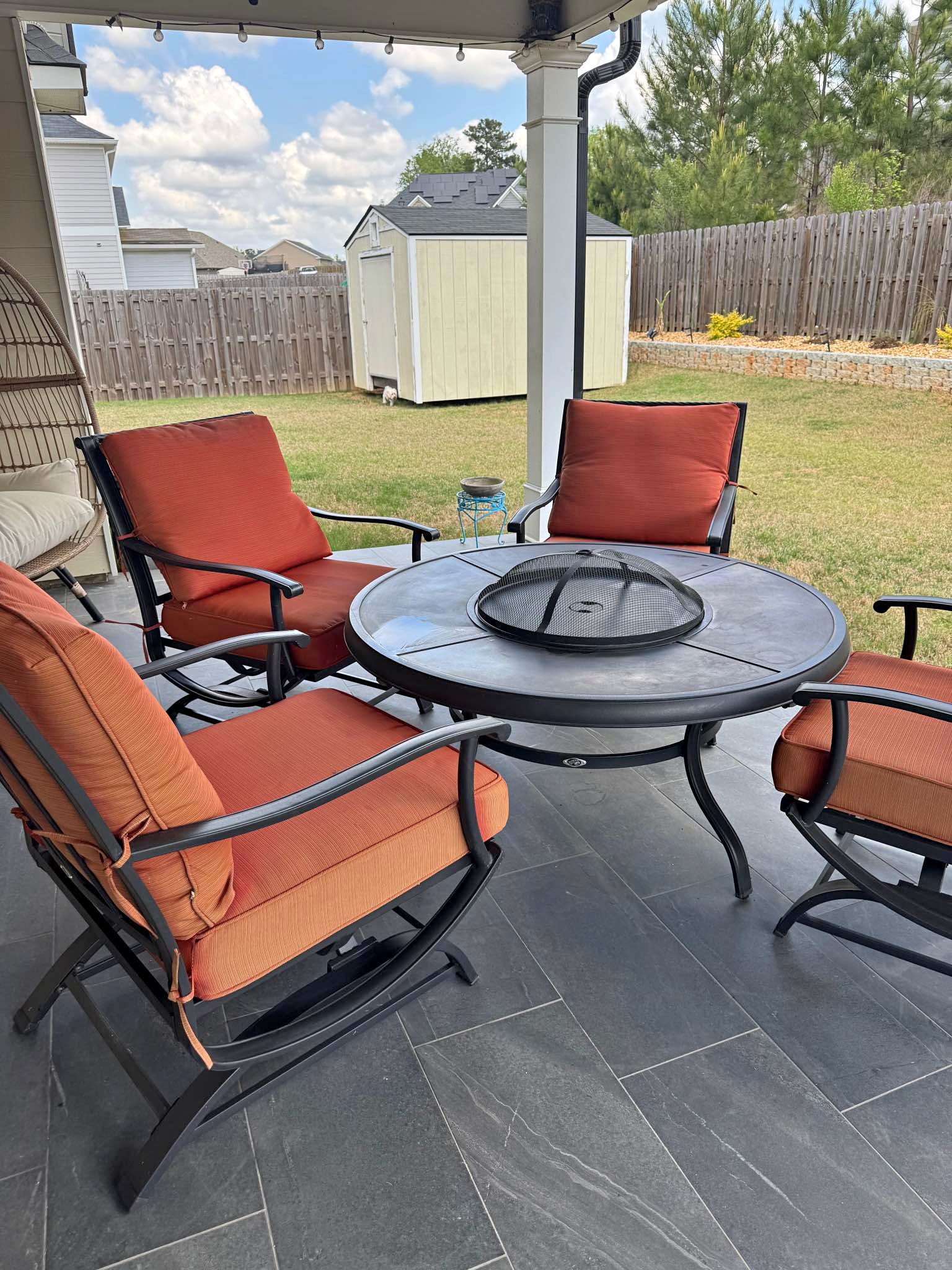 Hampton Bay patio fire pit set table and chairs - Outdoor Furniture