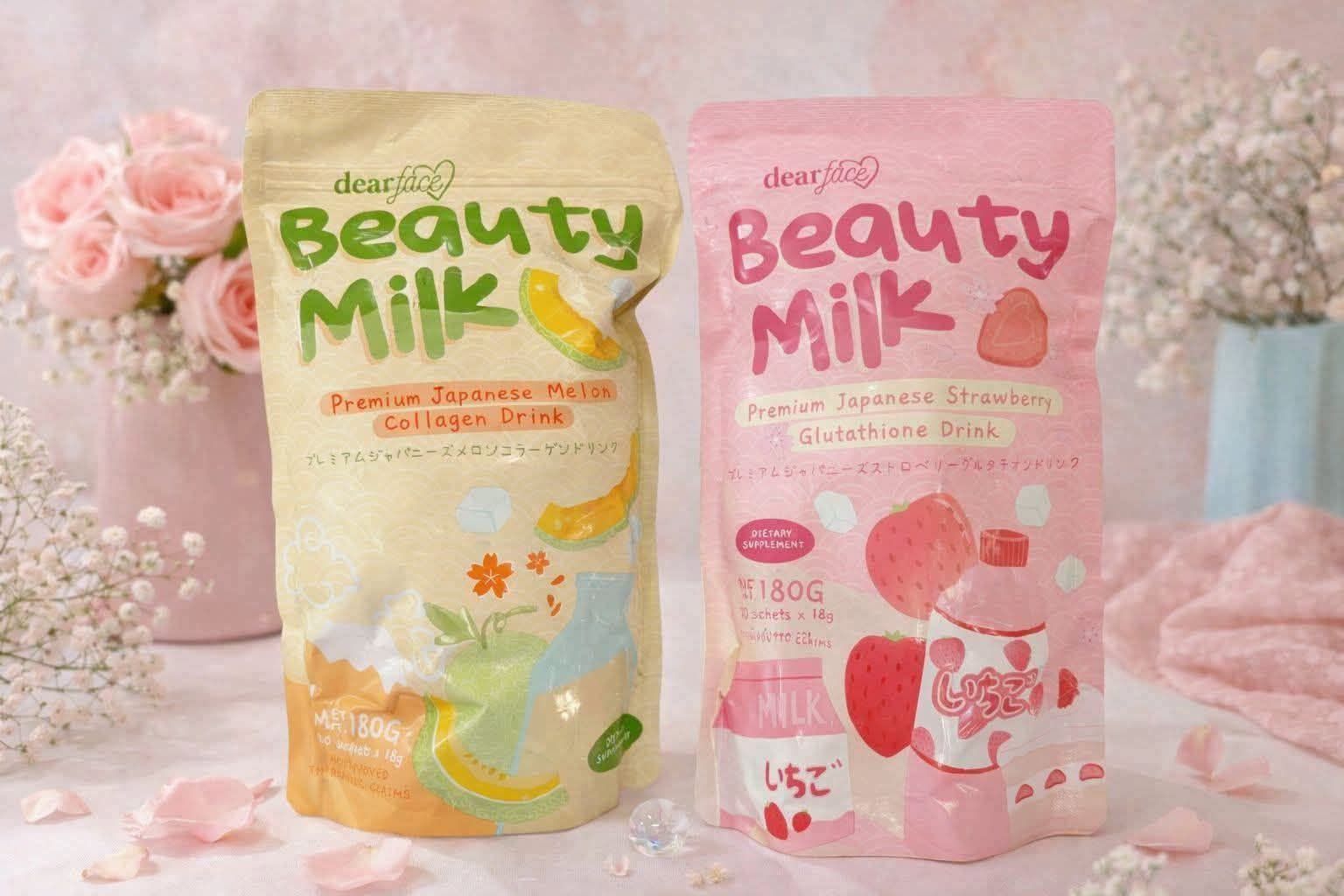 beauty milk premium japanese strawberry glutathione drink Glow from within with Dear Face ✨💖 Experience the power of beauty and wellness in one sip! 💕 🍓 (Glutathione Drink) – helps brighten skin and improve overall glow gel cream moisturizer
