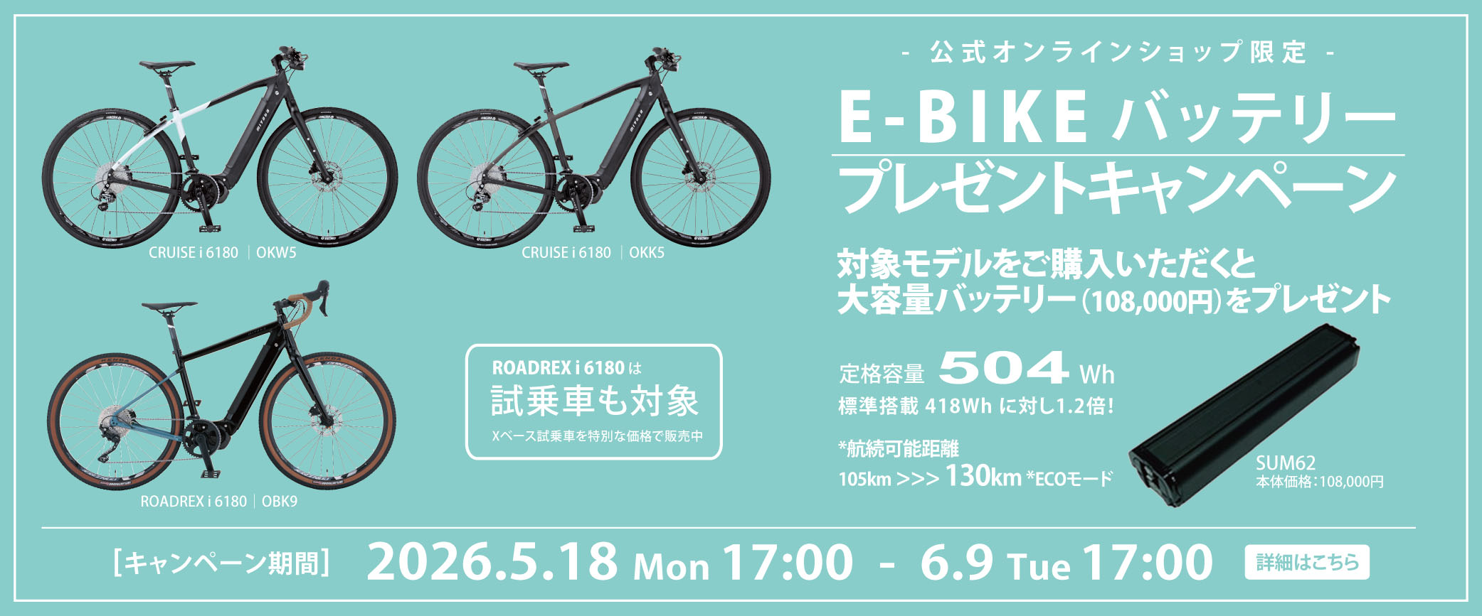6月9日(火)17:00まで！】 対象のE-BIKEを公式オンラインショップでご 