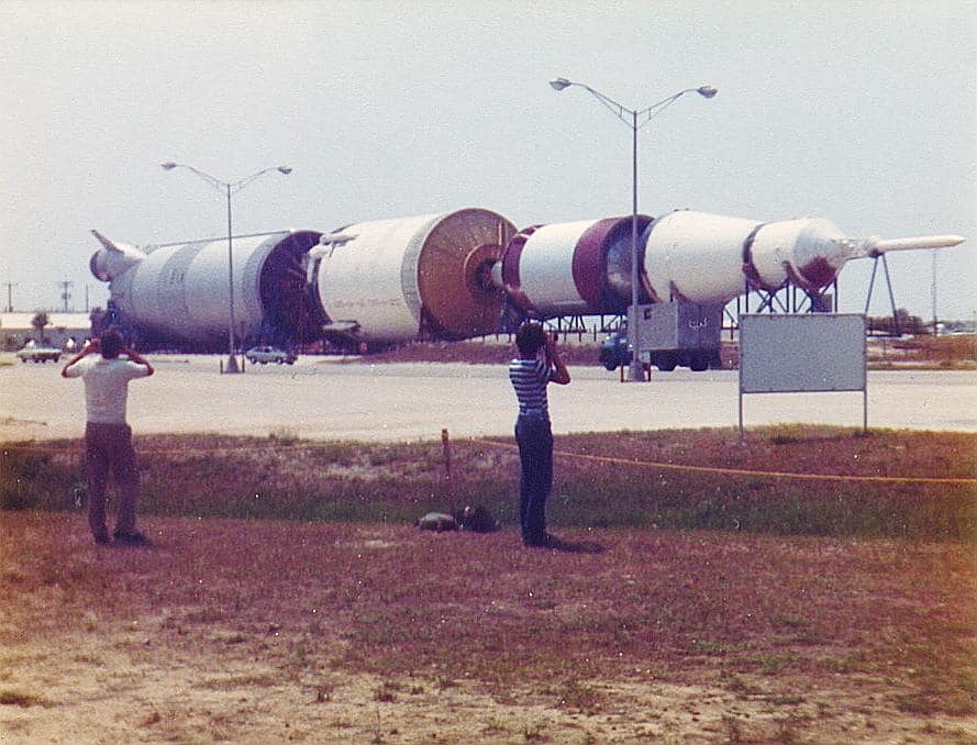 My photo of the Saturn V on display outside at KSC on April 13, 1985.