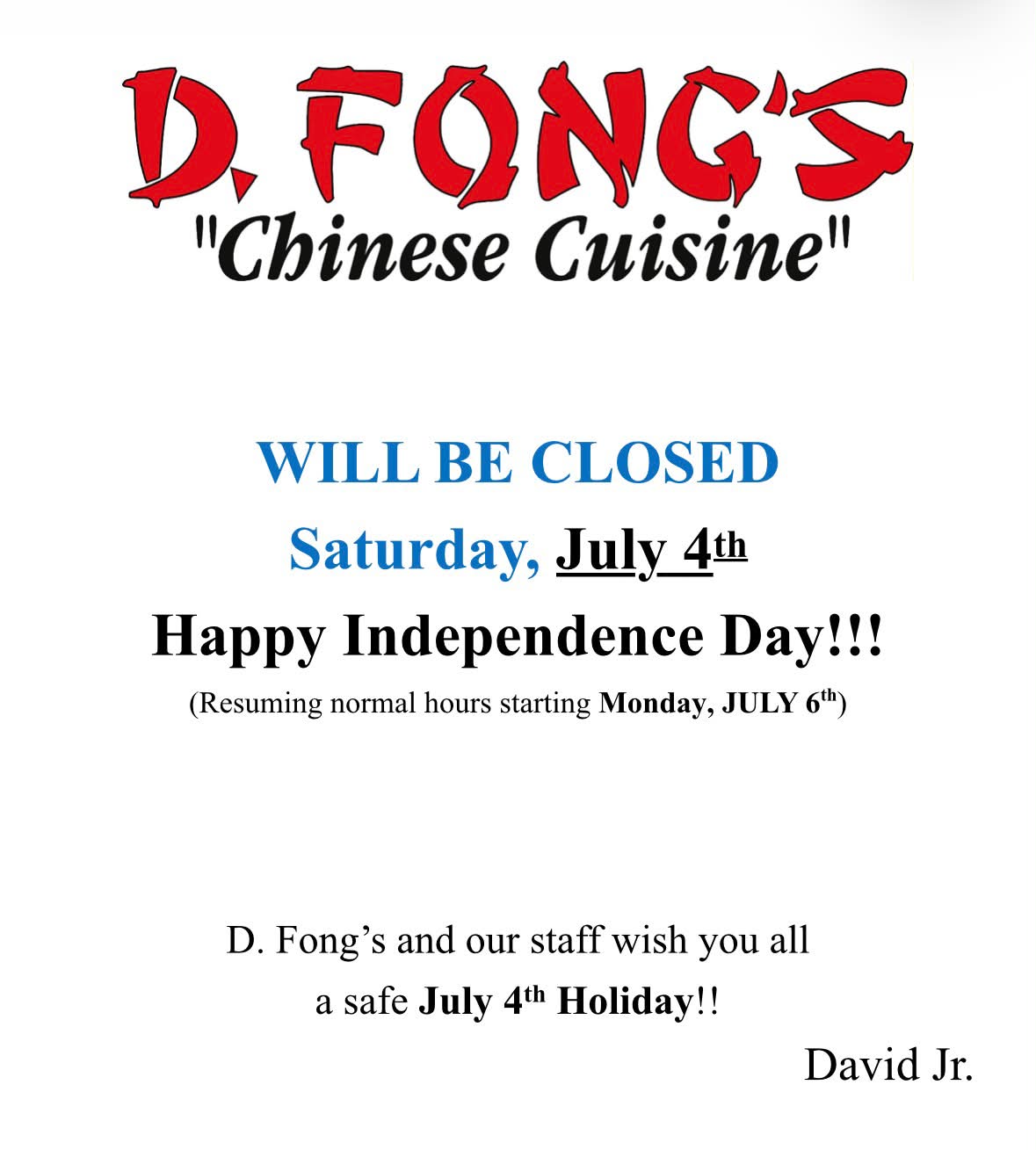 D. Fong's Chinese Cuisine | Savage MN