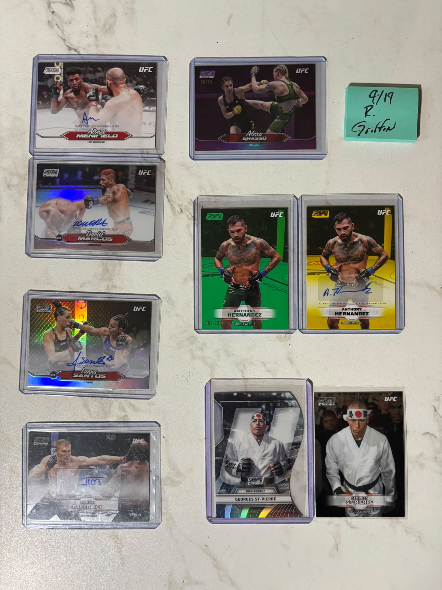 Recent UFC sports card pulls including GSP, Hernandez, Grasso