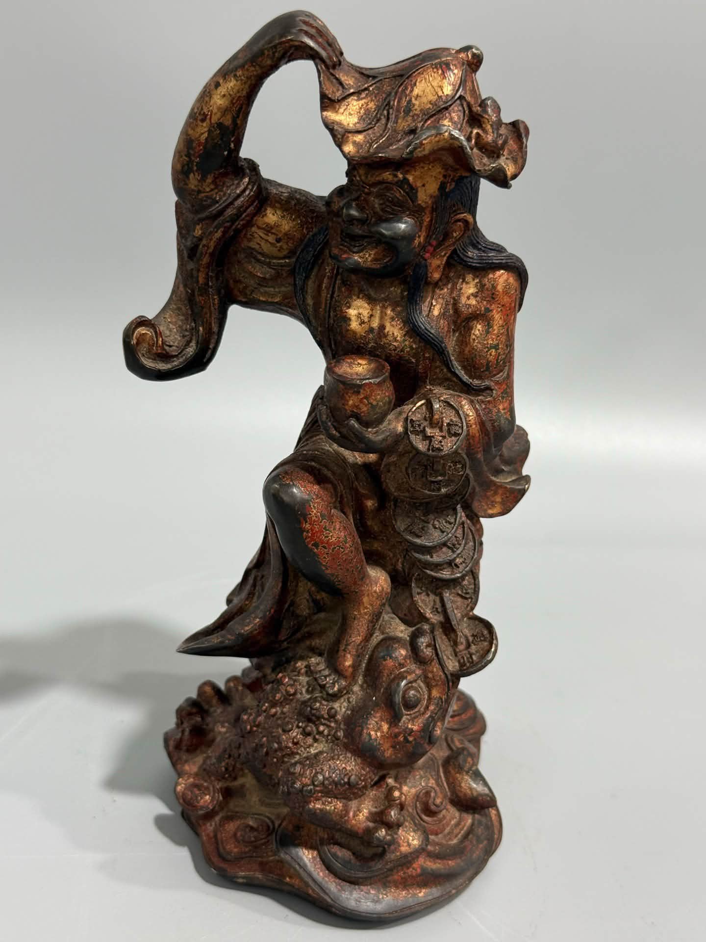 纯铜高浮雕錾刻彩绘描金镇宅辟邪金刚降魔杵法器重1160克高31厘米宽10
