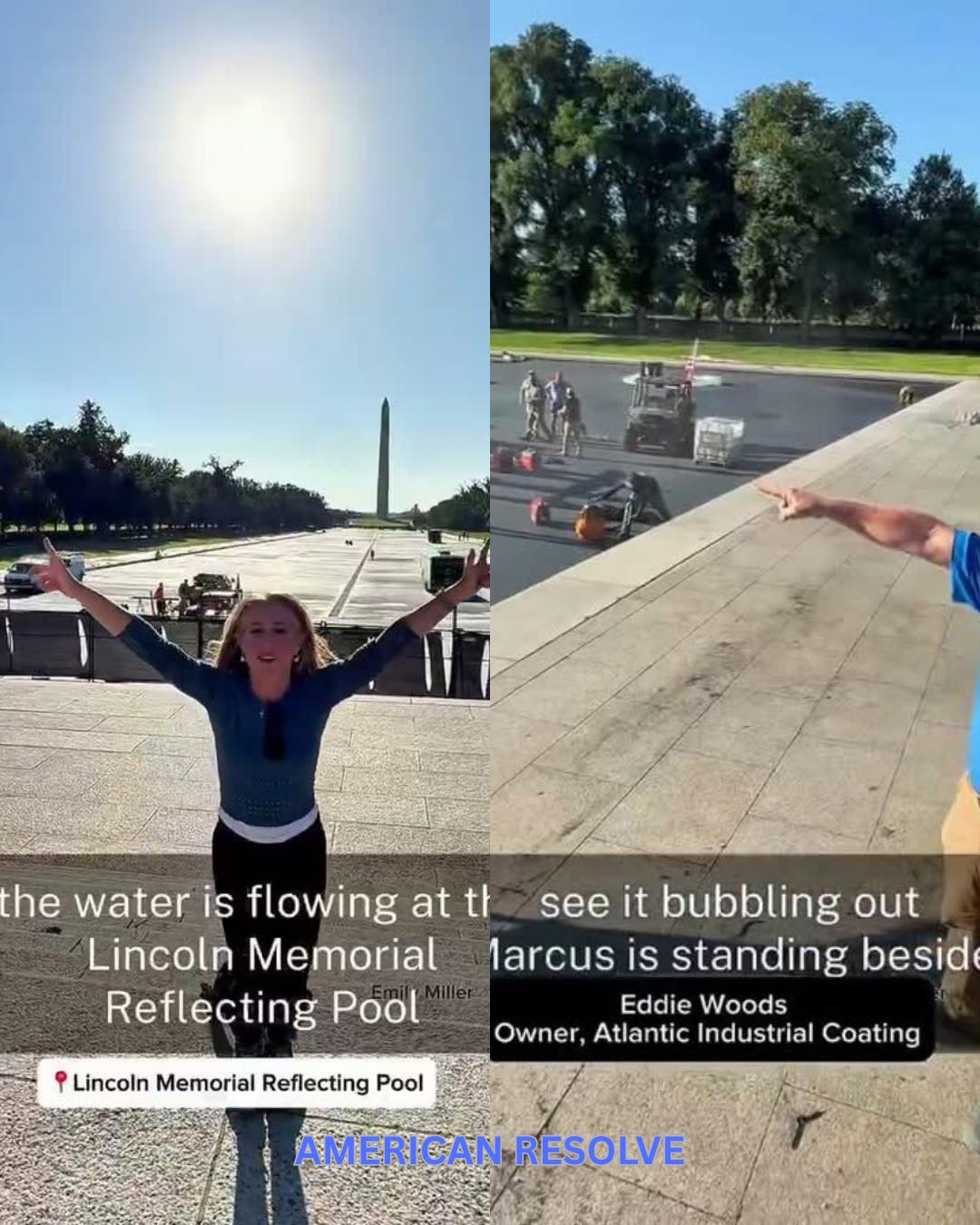 The Lincoln Memorial reflecting pool now has a blue surface after