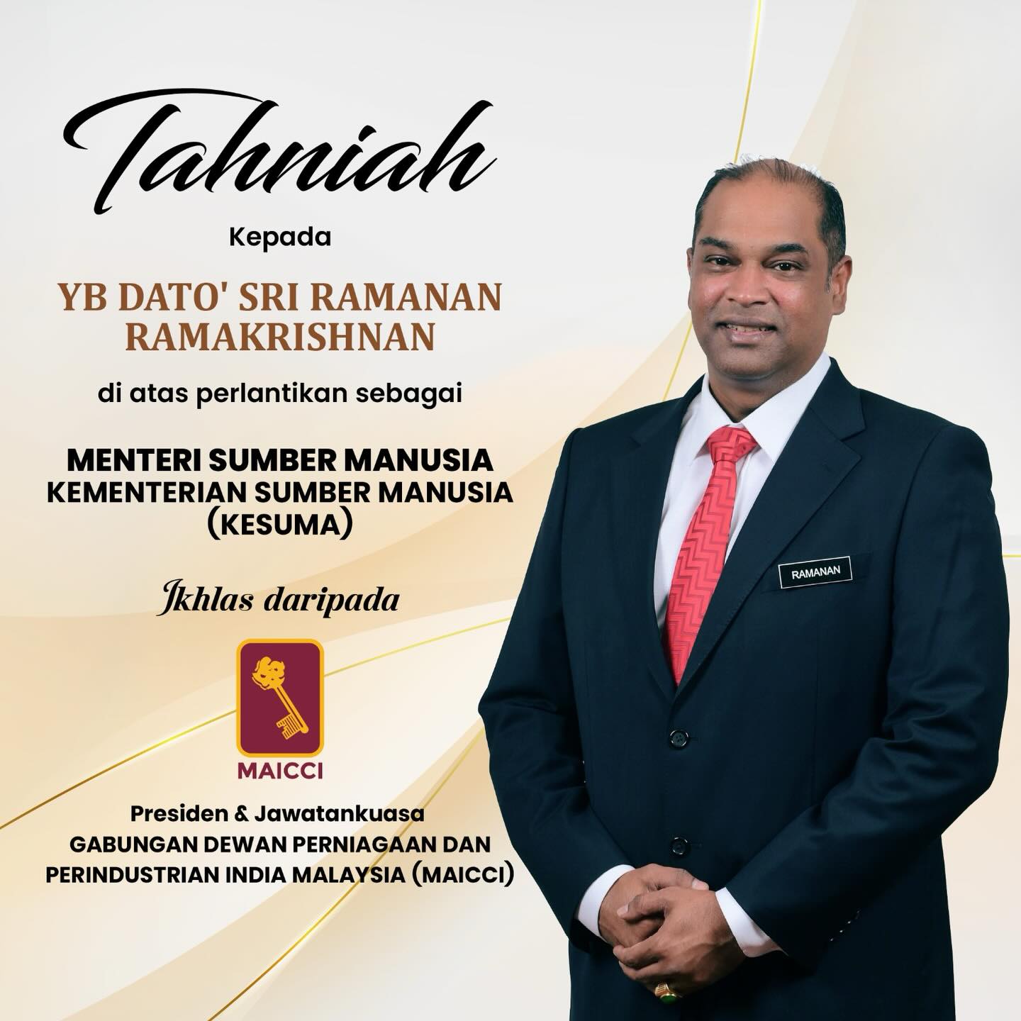MAICCI merakamkan setinggi-tinggi ucapan tahniah kepada: YB Dato’ Sri ...