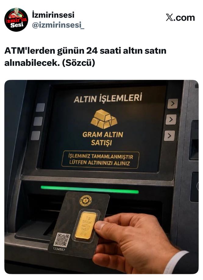 ATM'lerden günün 24 saati altın satın alınabilecek. (Sözcü)